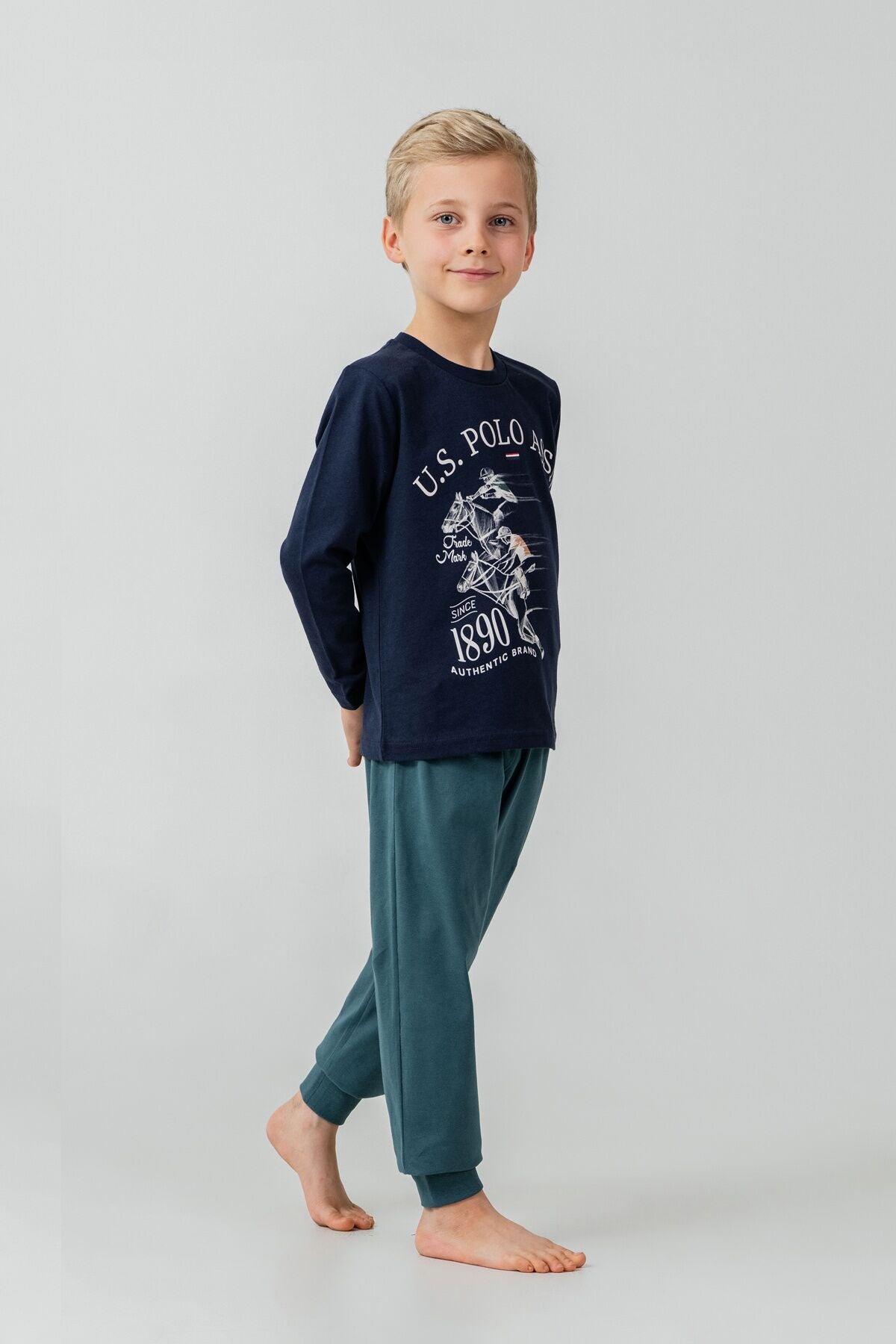 U.S. Polo Assn. Erkek Çocuk Pijama Takımı Baskılı Lacivert Uzun Kol Pijama Takımı US2637-C-V2 Ürün ana görseli