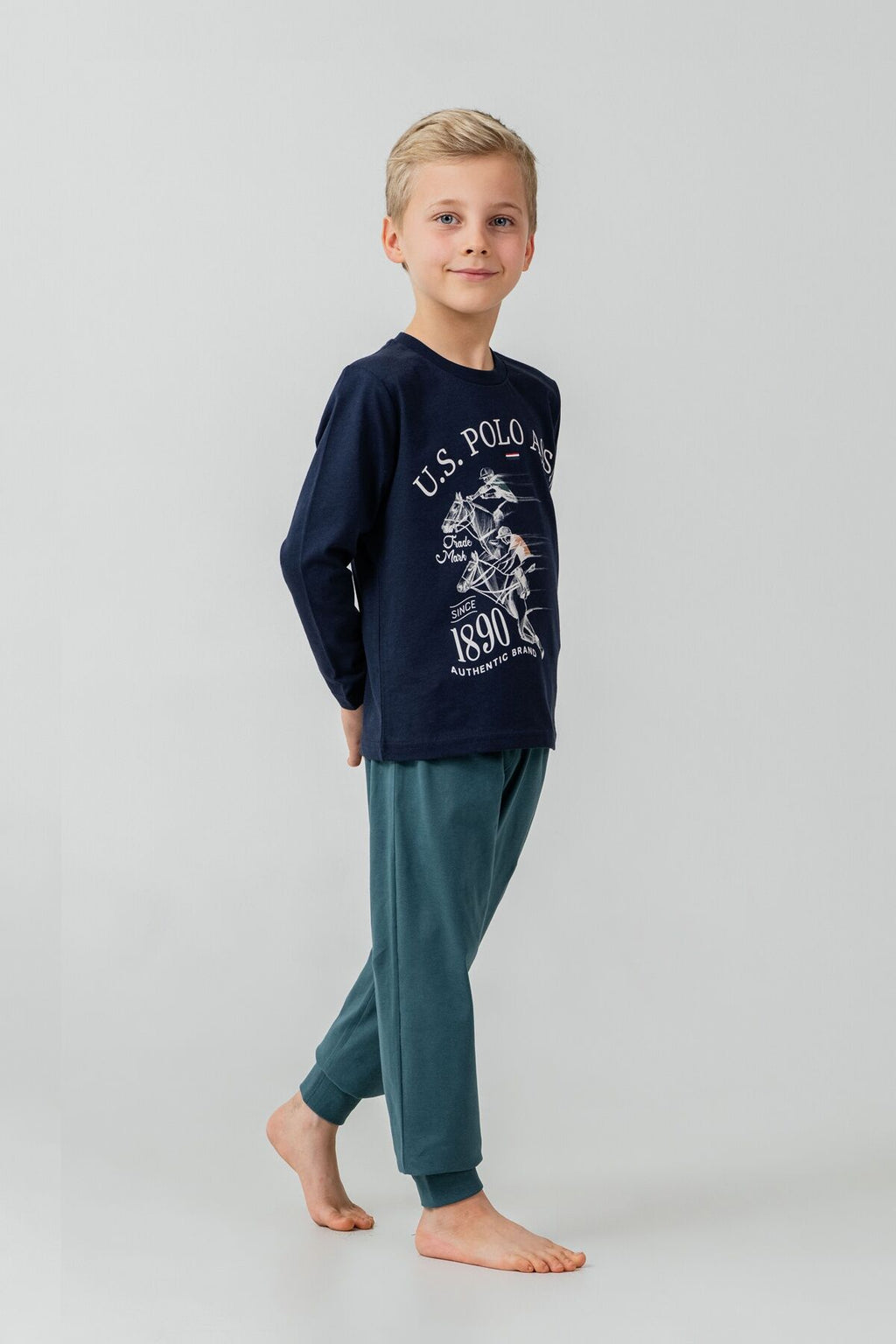 U.S. Polo Assn. Erkek Çocuk Pijama Takımı Baskılı Lacivert Uzun Kol Pijama Takımı US2637-C-V2