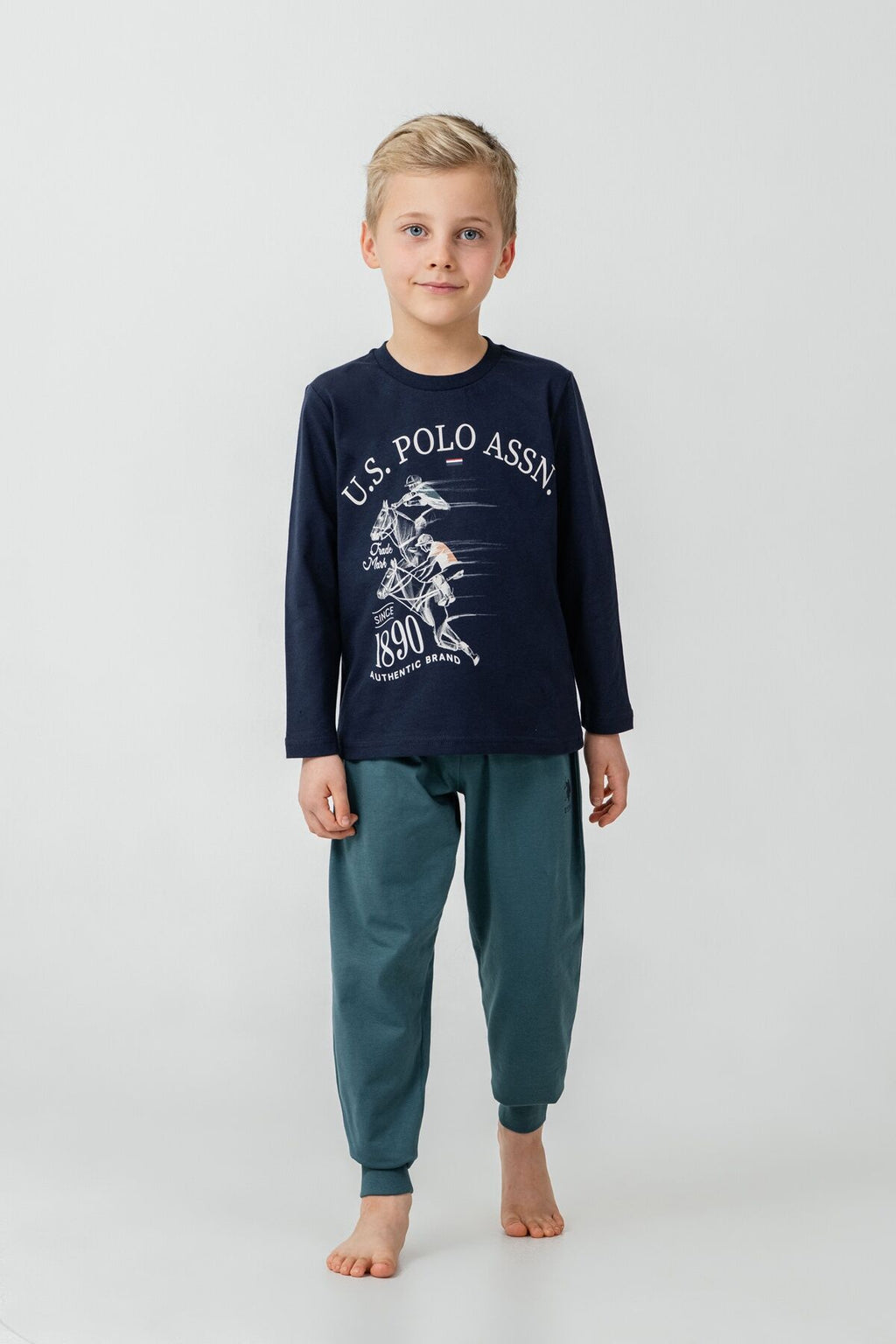 U.S. Polo Assn. Erkek Çocuk Pijama Takımı Baskılı Lacivert Uzun Kol Pijama Takımı US2637-C-V2