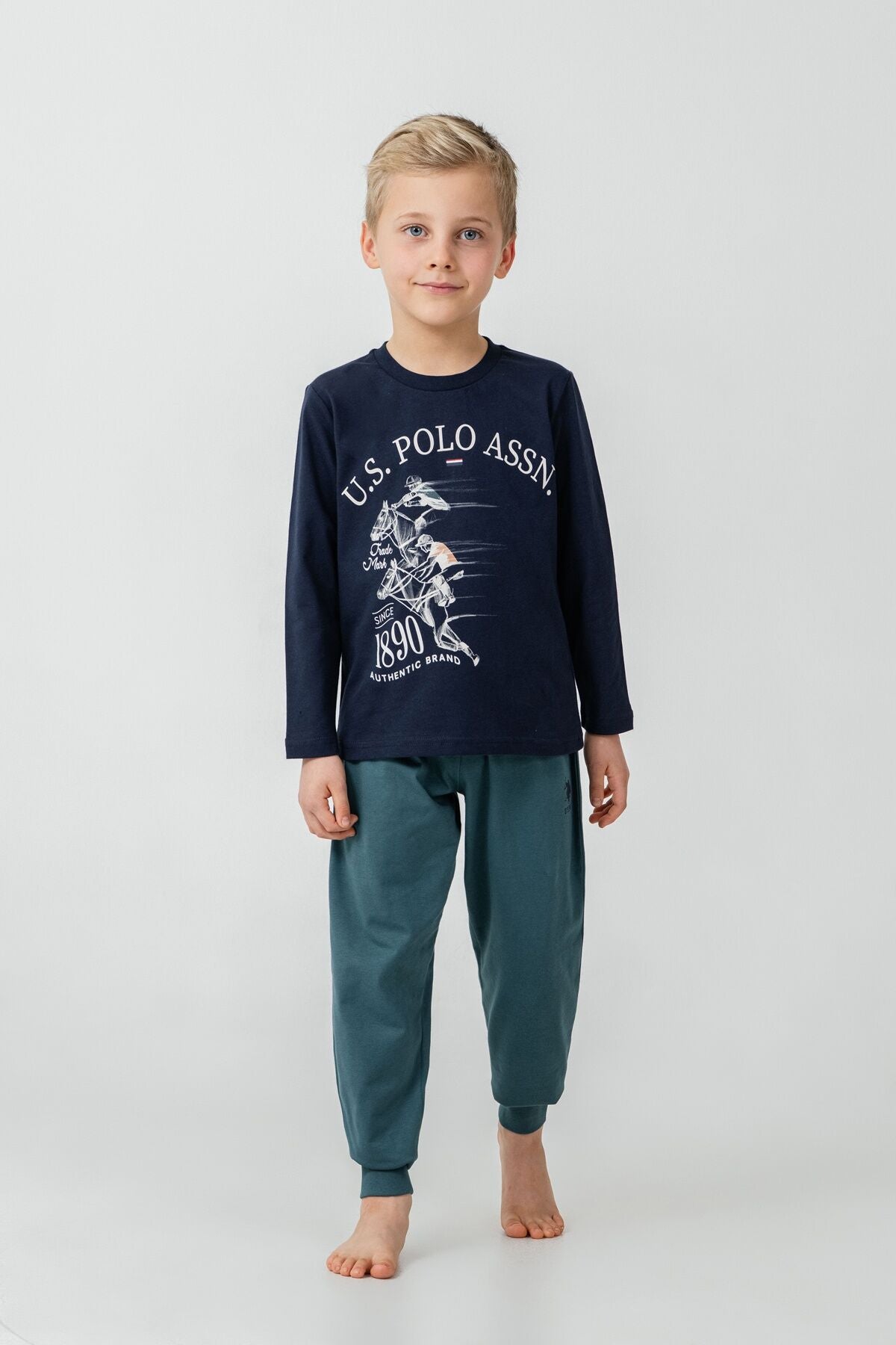 U.S. Polo Assn. Erkek Çocuk Pijama Takımı Baskılı Lacivert Uzun Kol Pijama Takımı US2637-C-V2
