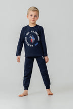 U.S. Polo Assn. Erkek Çocuk Pijama Takımı Baskılı Lacivert Uzun Kol Pijama Takımı US2638-C-V1