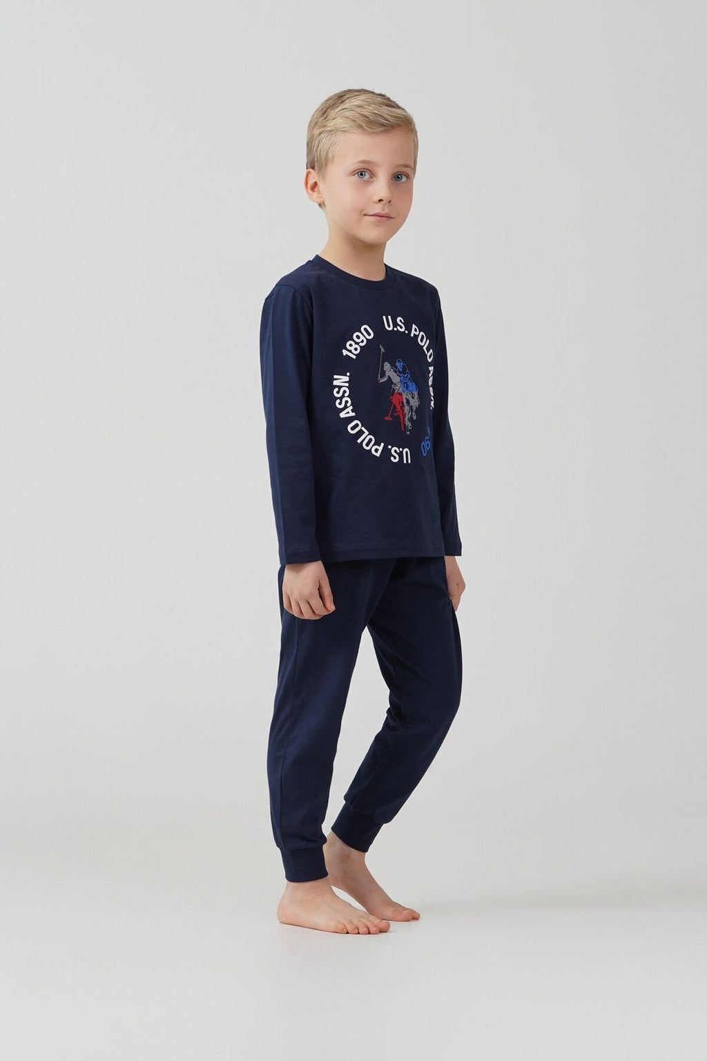 U.S. Polo Assn. Erkek Çocuk Pijama Takımı Baskılı Lacivert Uzun Kol Pijama Takımı US2638-C-V1
