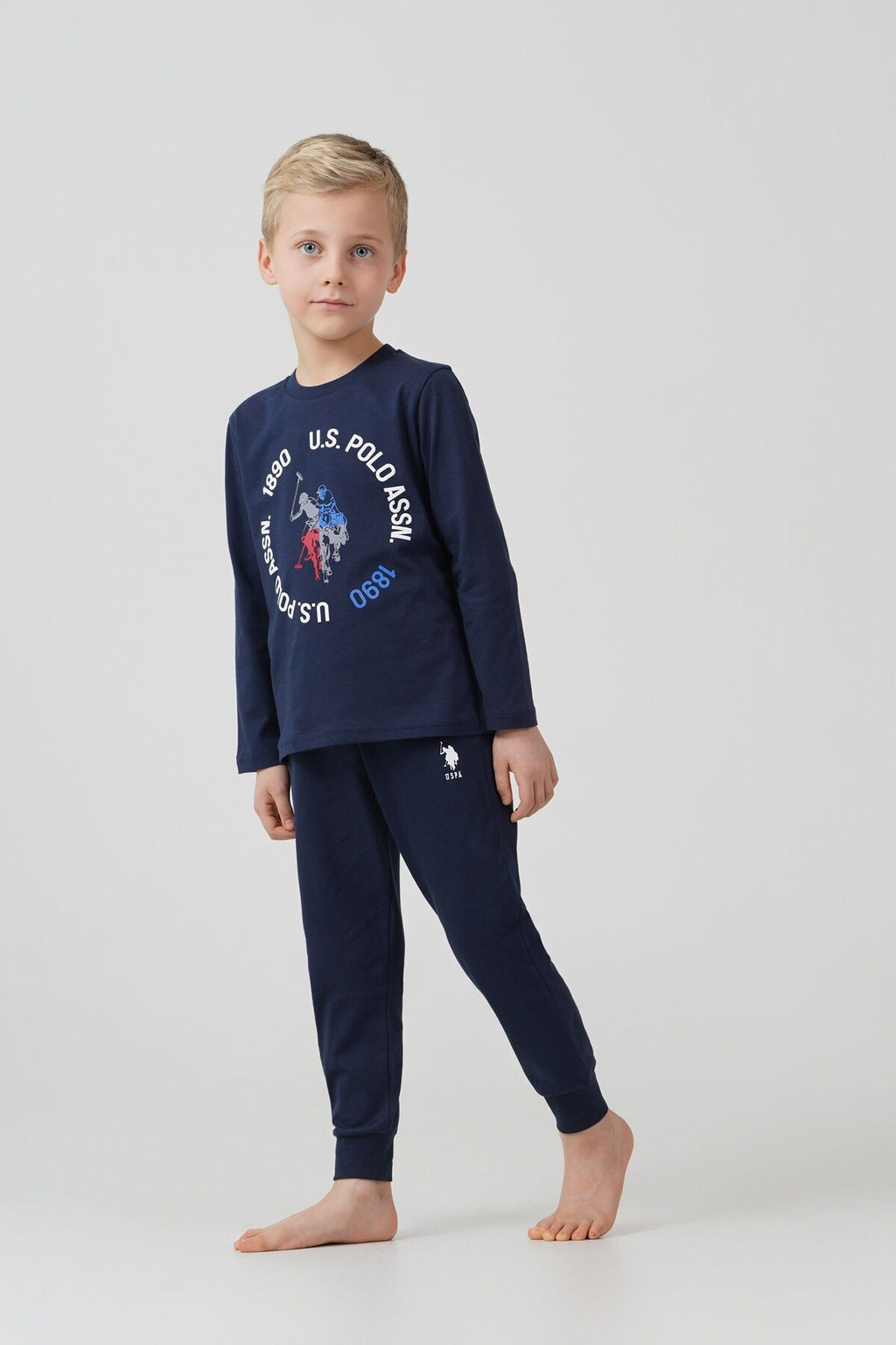 U.S. Polo Assn. Erkek Çocuk Pijama Takımı Baskılı Lacivert Uzun Kol Pijama Takımı US2638-C-V1