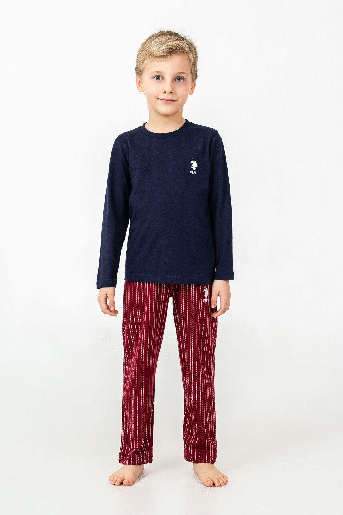 U.S. Polo Assn. Erkek Çocuk Pijama Takımı Baskılı Lacivert Uzun Kol Pijama Takımı US2645-C-V1