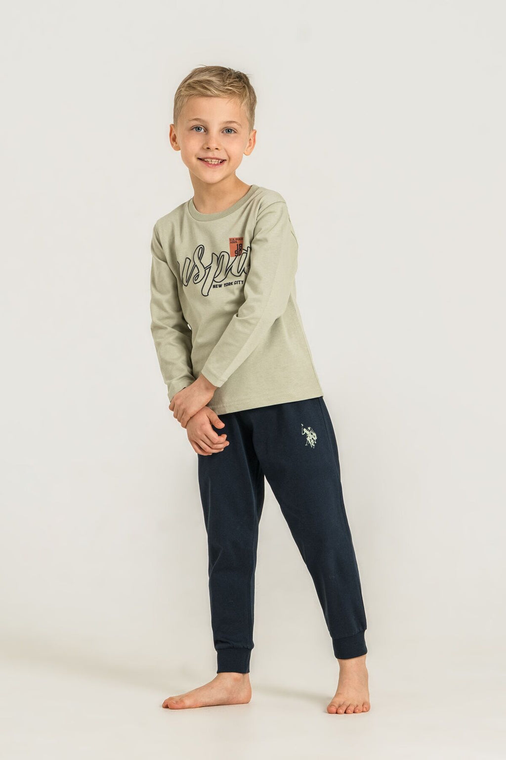 U.S. Polo Assn. Erkek Çocuk Pijama Takımı Baskılı Yeşil Uzun Kol Pijama Takımı US2635-C-V2