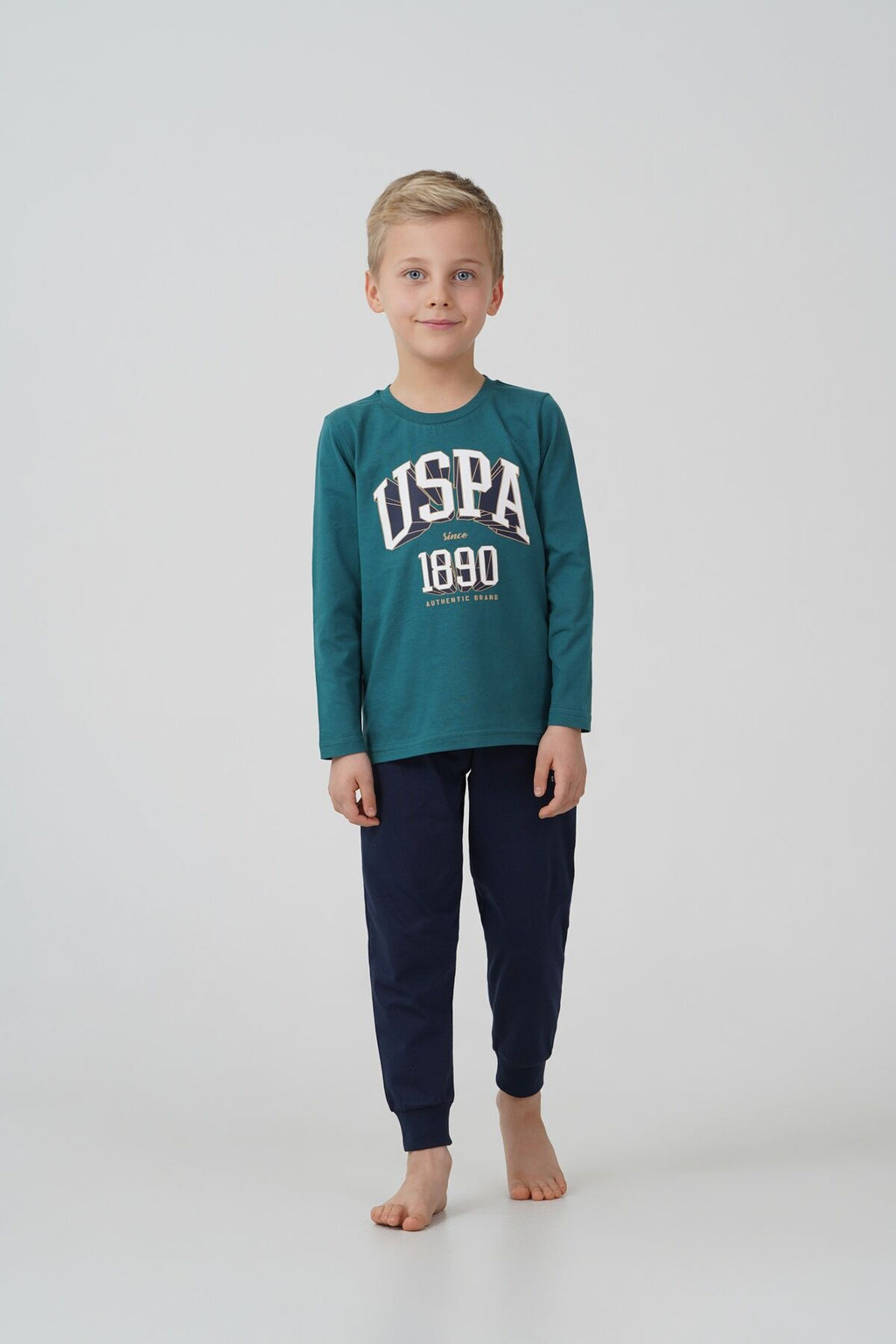 U.S. Polo Assn. Erkek Çocuk Pijama Takımı Baskılı Yeşil Uzun Kol Pijama Takımı US2636-C-V2