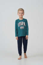 U.S. Polo Assn. Erkek Çocuk Pijama Takımı Baskılı Yeşil Uzun Kol Pijama Takımı US2636-C-V2