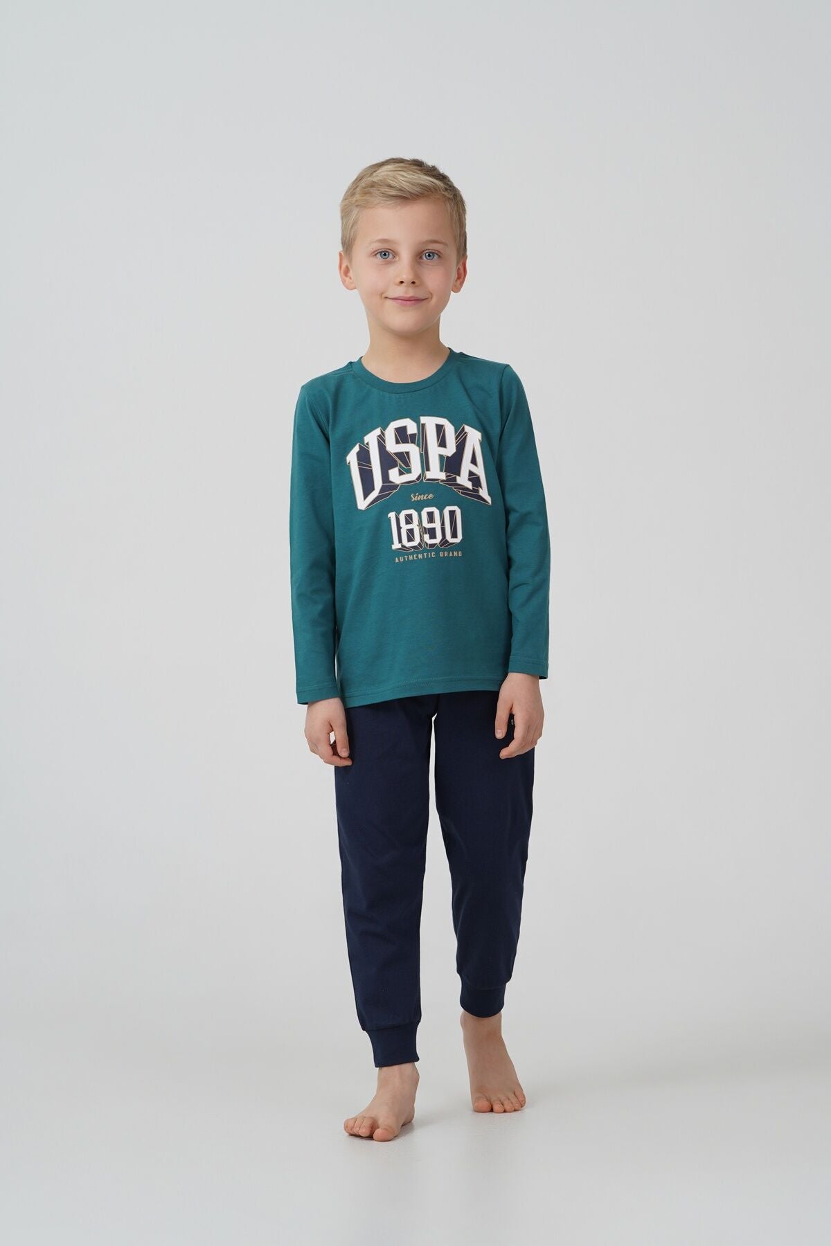 U.S. Polo Assn. Erkek Çocuk Pijama Takımı Baskılı Yeşil Uzun Kol Pijama Takımı US2636-C-V2