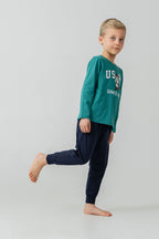 U.S. Polo Assn. Erkek Çocuk Pijama Takımı Baskılı Yeşil Uzun Kol Pijama Takımı US2639-C-V1
