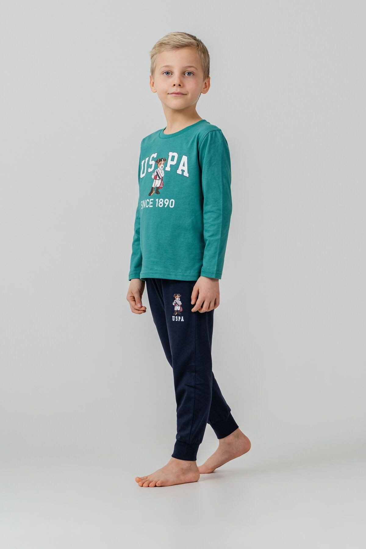 U.S. Polo Assn. Erkek Çocuk Pijama Takımı Baskılı Yeşil Uzun Kol Pijama Takımı US2639-C-V1