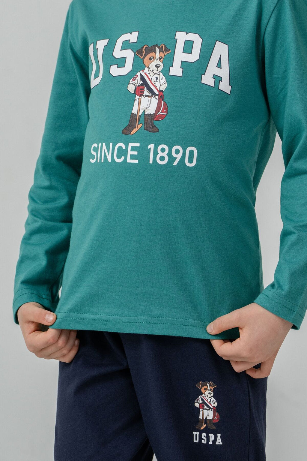 U.S. Polo Assn. Erkek Çocuk Pijama Takımı Baskılı Yeşil Uzun Kol Pijama Takımı US2639-C-V1