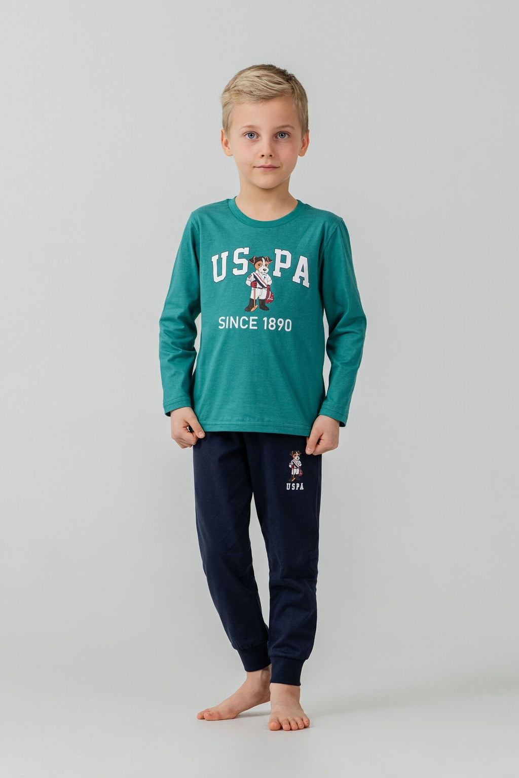 U.S. Polo Assn. Erkek Çocuk Pijama Takımı Baskılı Yeşil Uzun Kol Pijama Takımı US2639-C-V1
