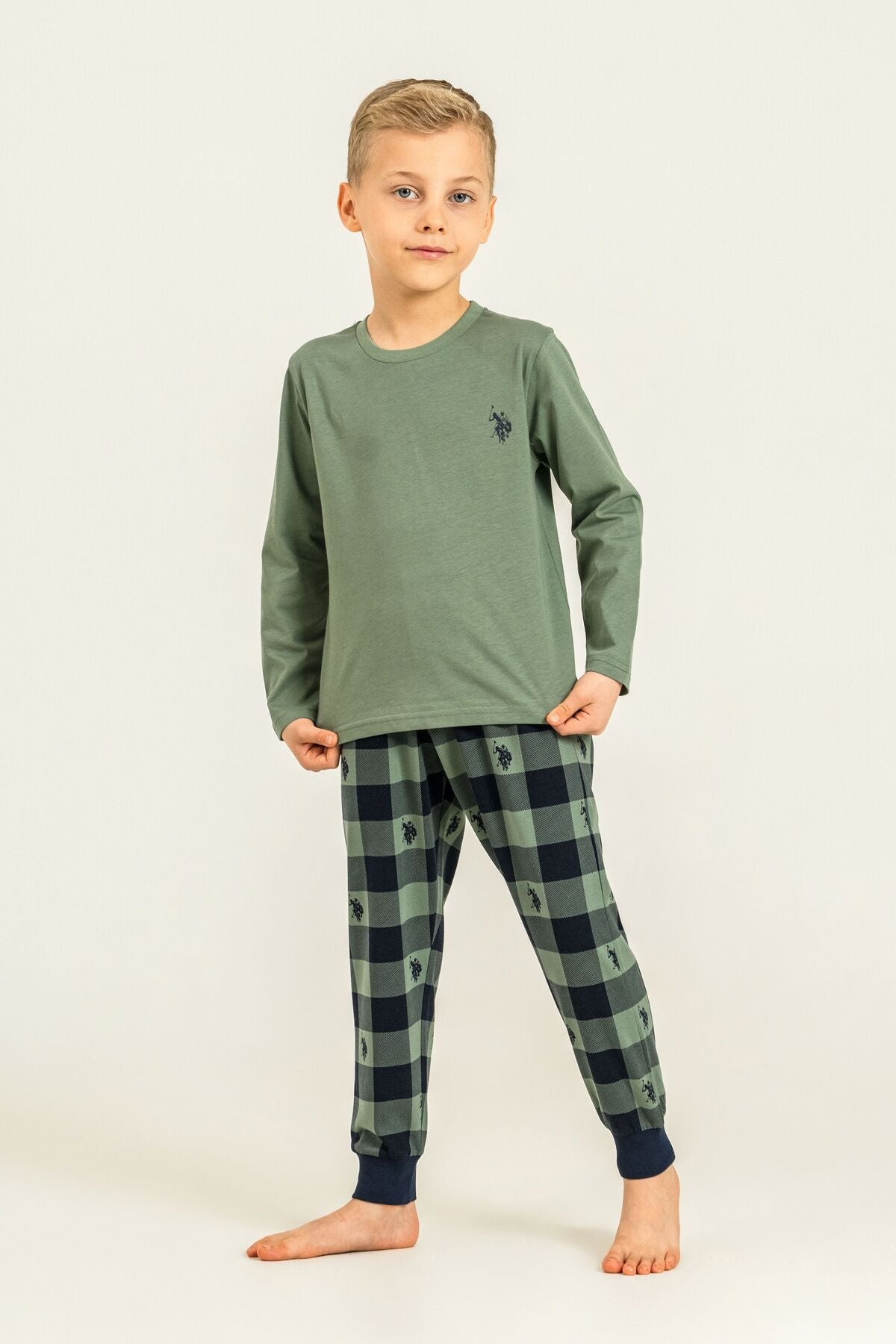 U.S. Polo Assn. Erkek Çocuk Pijama Takımı Baskılı Yeşil Uzun Kol Pijama Takımı US2647-C-V2 Ürün ana görseli