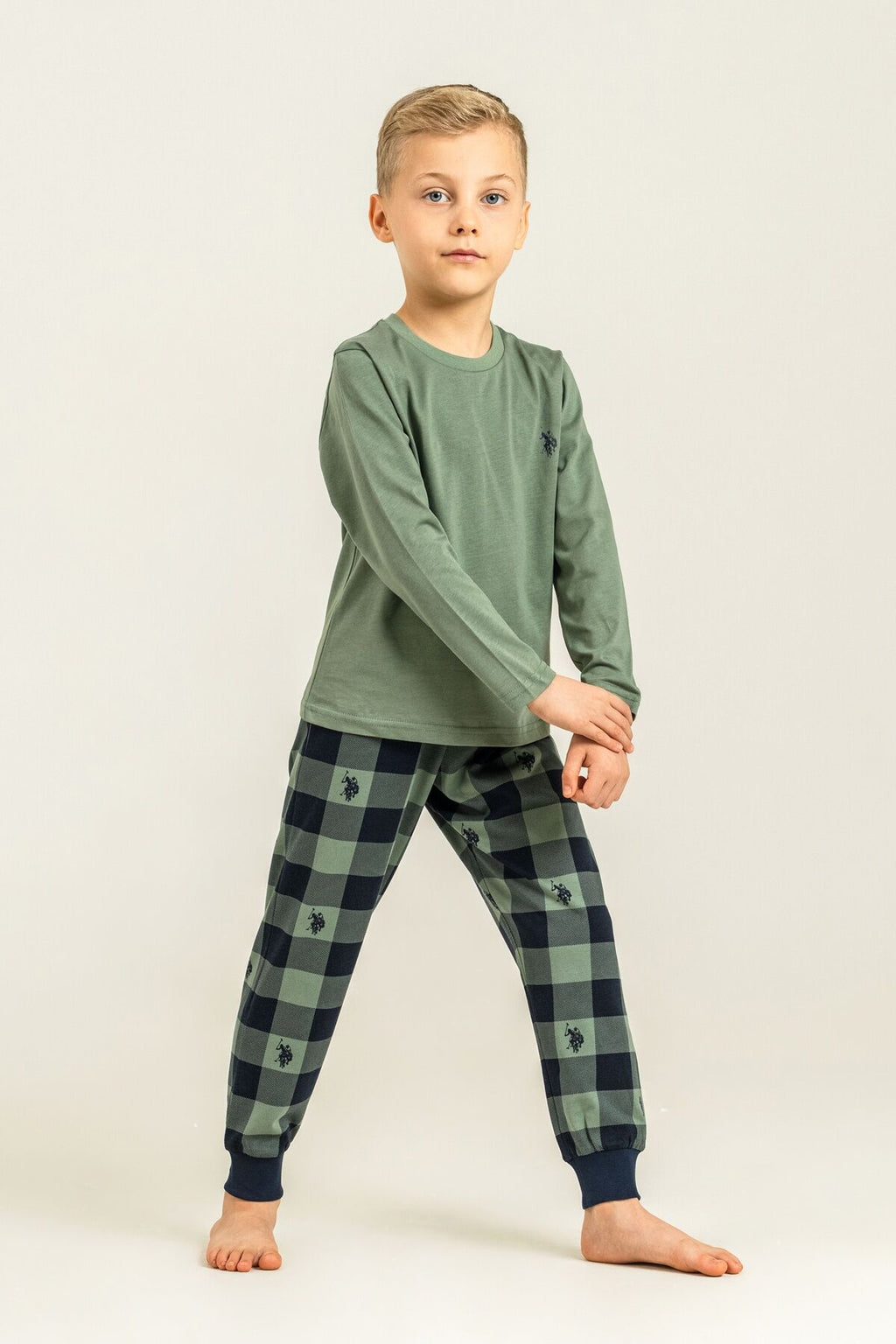 U.S. Polo Assn. Erkek Çocuk Pijama Takımı Baskılı Yeşil Uzun Kol Pijama Takımı US2647-C-V2