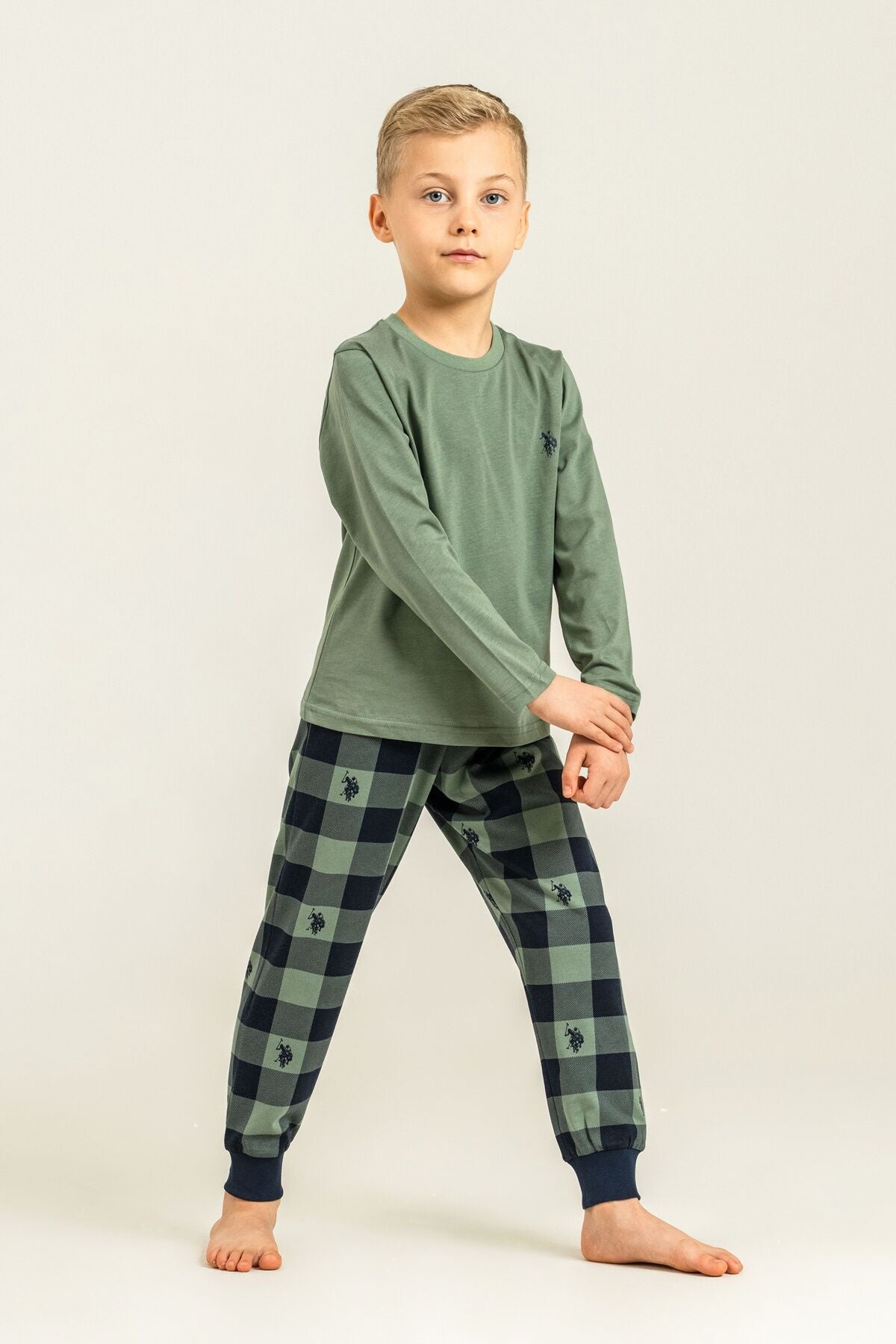U.S. Polo Assn. Erkek Çocuk Pijama Takımı Baskılı Yeşil Uzun Kol Pijama Takımı US2647-C-V2
