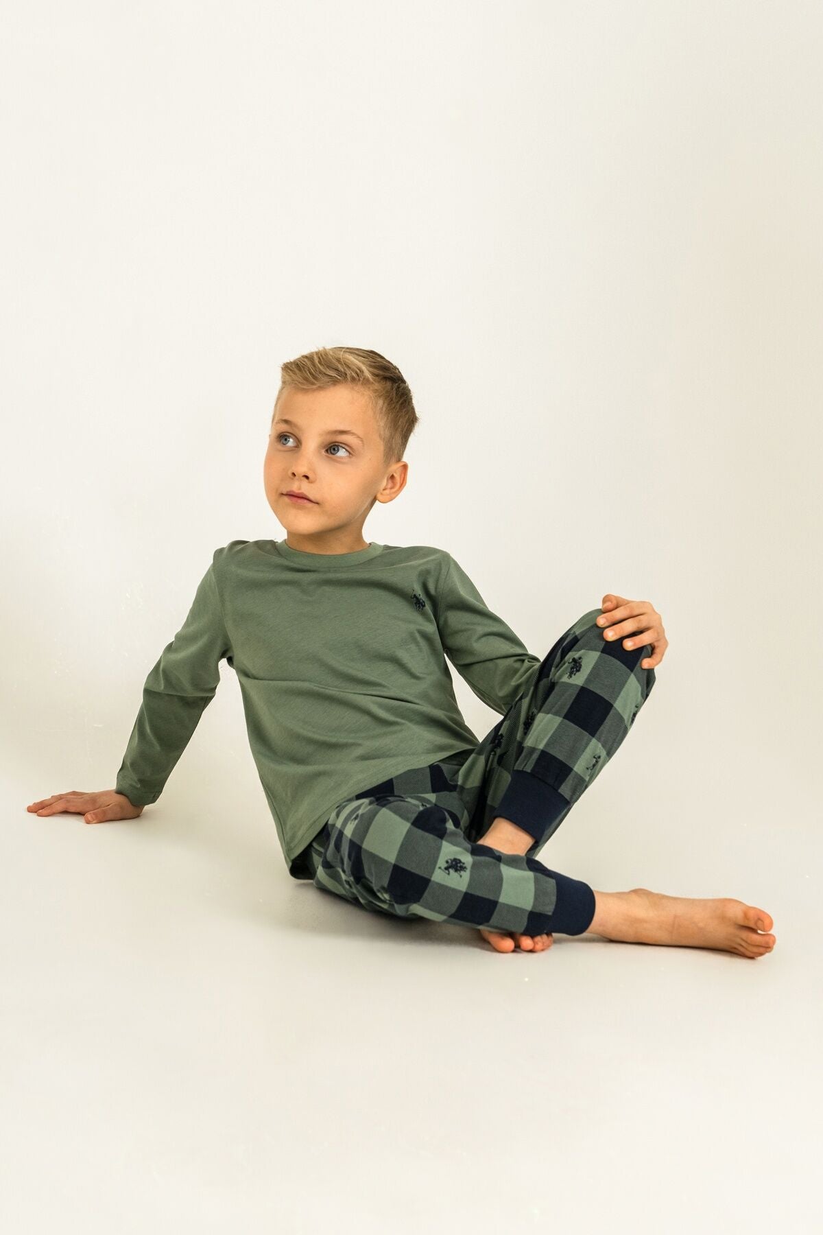 U.S. Polo Assn. Erkek Çocuk Pijama Takımı Baskılı Yeşil Uzun Kol Pijama Takımı US2647-C-V2