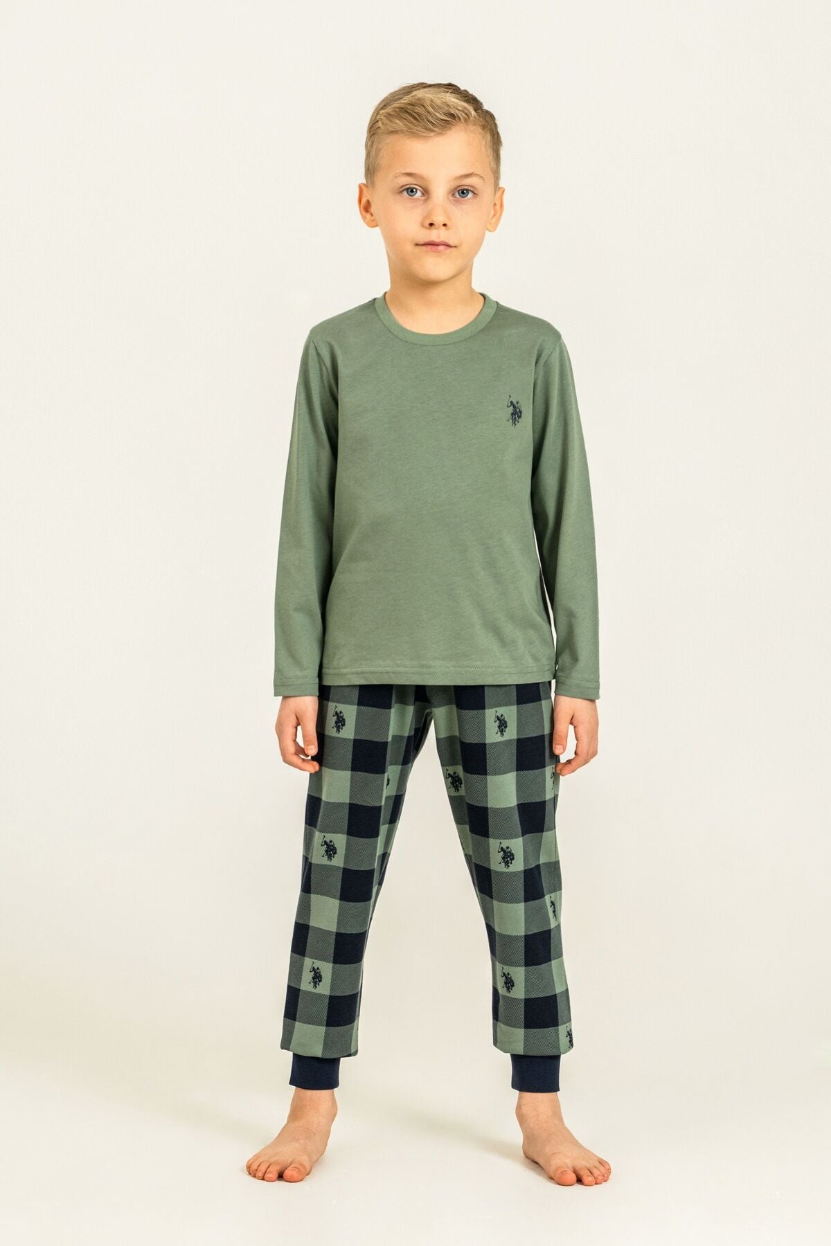 U.S. Polo Assn. Erkek Çocuk Pijama Takımı Baskılı Yeşil Uzun Kol Pijama Takımı US2647-C-V2
