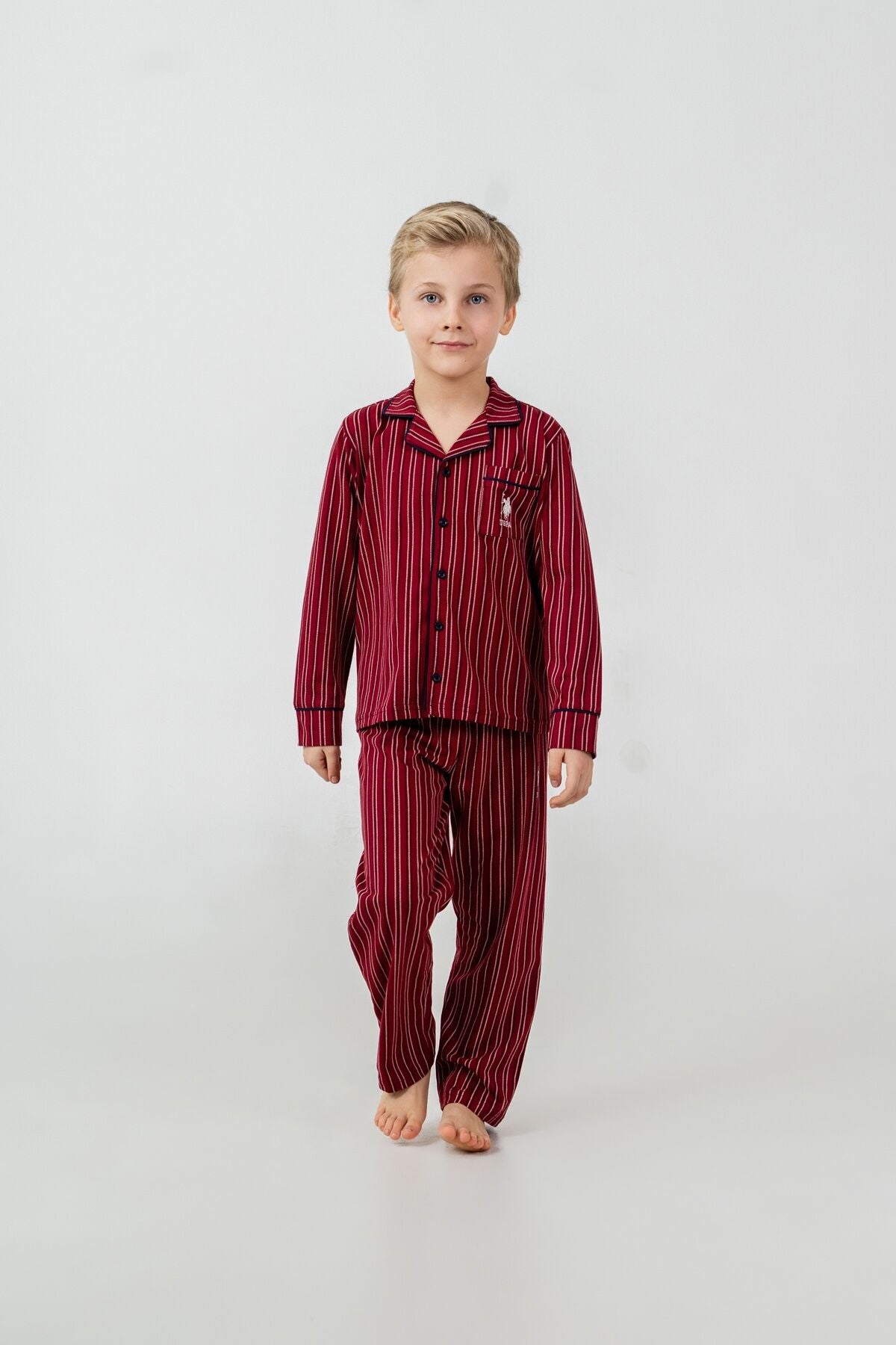 U.S. Polo Assn. Erkek Çocuk Pijama Takımı Nakışlı Kırmızı Uzun Kol Pijama Takımı US2644-C-V1