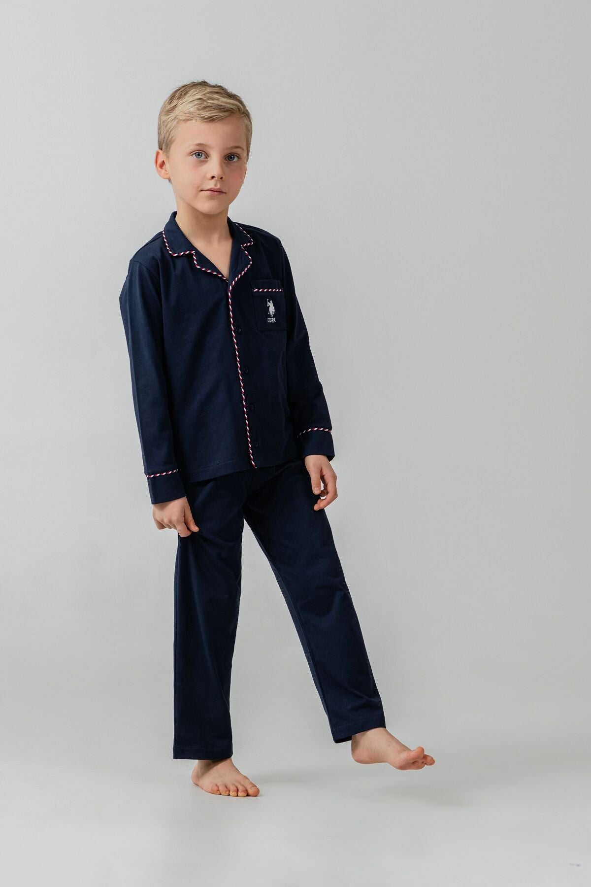 U.S. Polo Assn. Erkek Çocuk Pijama Takımı Nakışlı Lacivert Uzun Kol Pijama Takımı US2643-C-V1