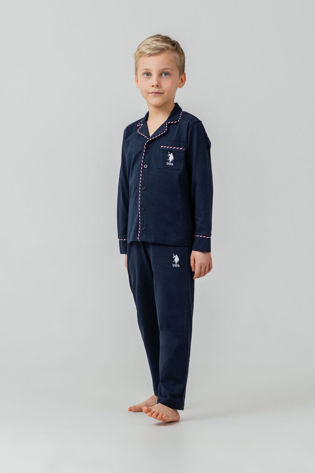U.S. Polo Assn. Erkek Çocuk Pijama Takımı Nakışlı Lacivert Uzun Kol Pijama Takımı US2643-C-V1