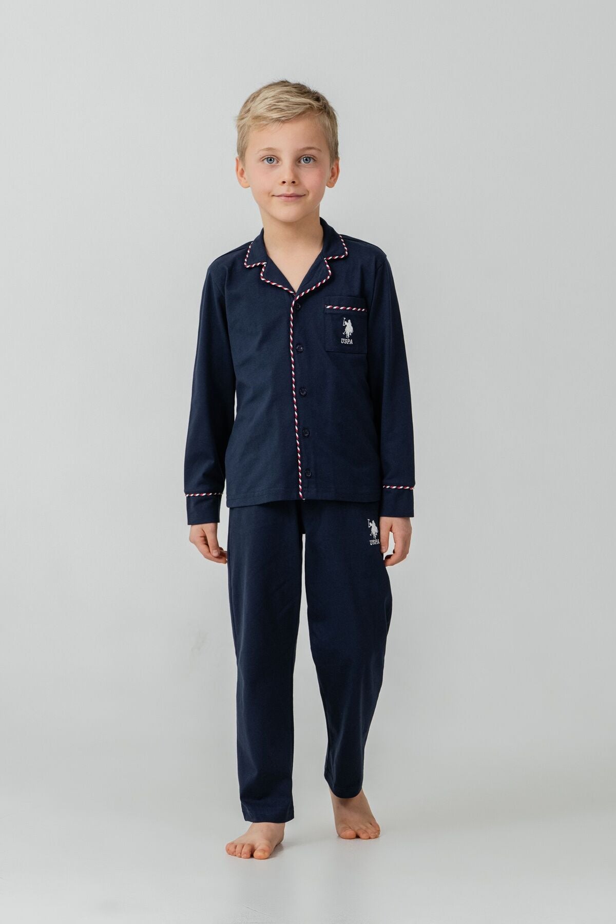 U.S. Polo Assn. Erkek Çocuk Pijama Takımı Nakışlı Lacivert Uzun Kol Pijama Takımı US2643-C-V1