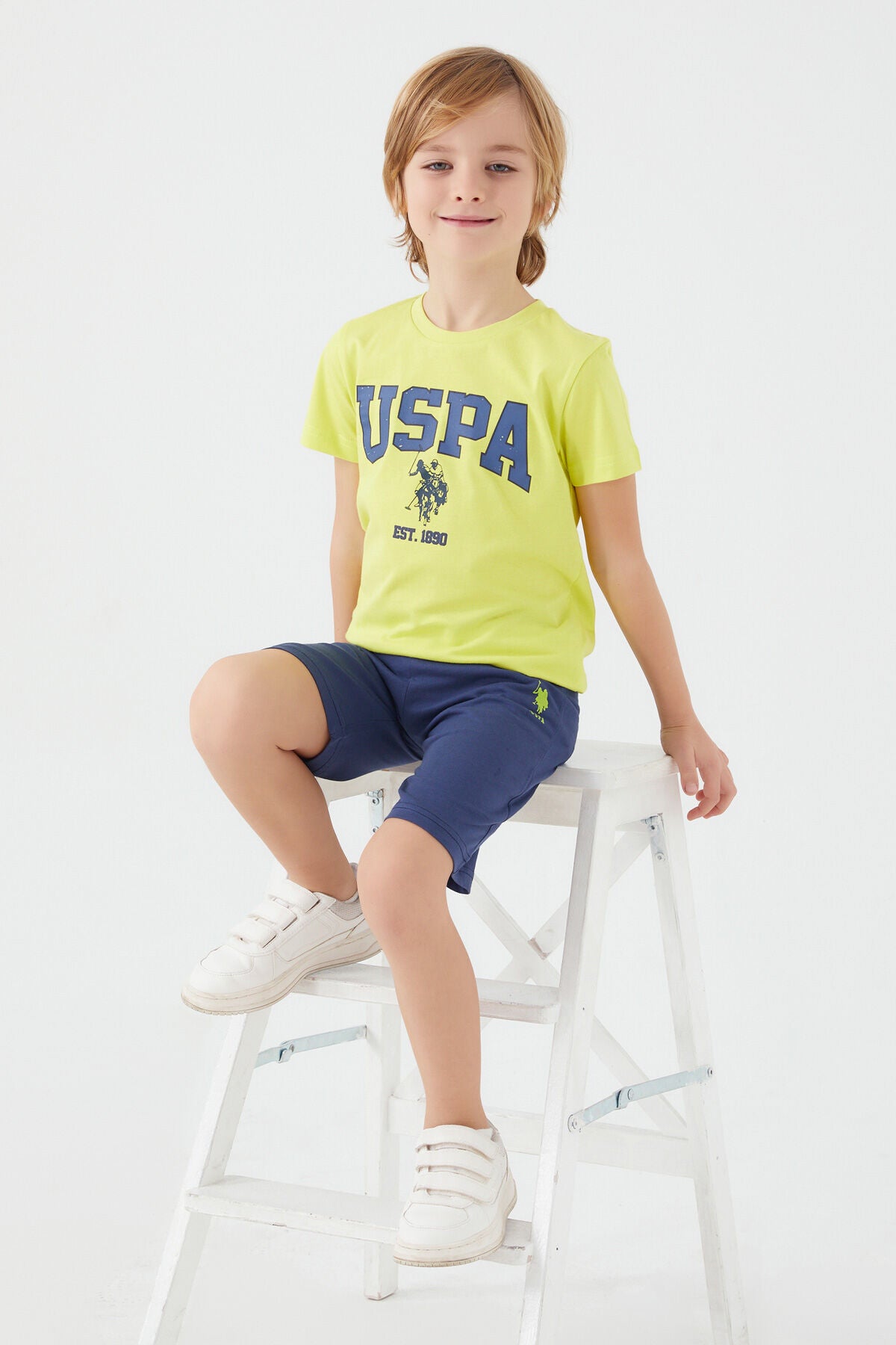 U.S. Polo Assn. Erkek Çocuk Bisiklet Yaka Pigment Baskılı Yazlık Regular Fit Sarı Bermuda Takım US1368-C-V4 Ürün ana görseli