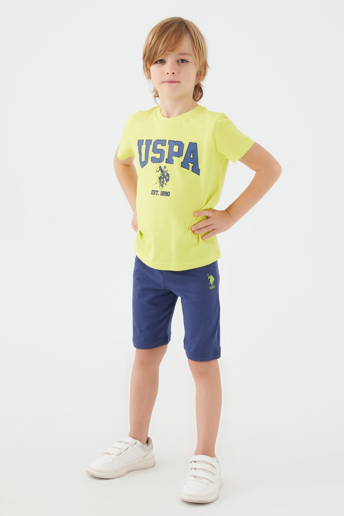 U.S. Polo Assn. Erkek Çocuk Bisiklet Yaka Pigment Baskılı Yazlık Regular Fit Sarı Bermuda Takım US1368-C-V4 Ürün ikincil görseli