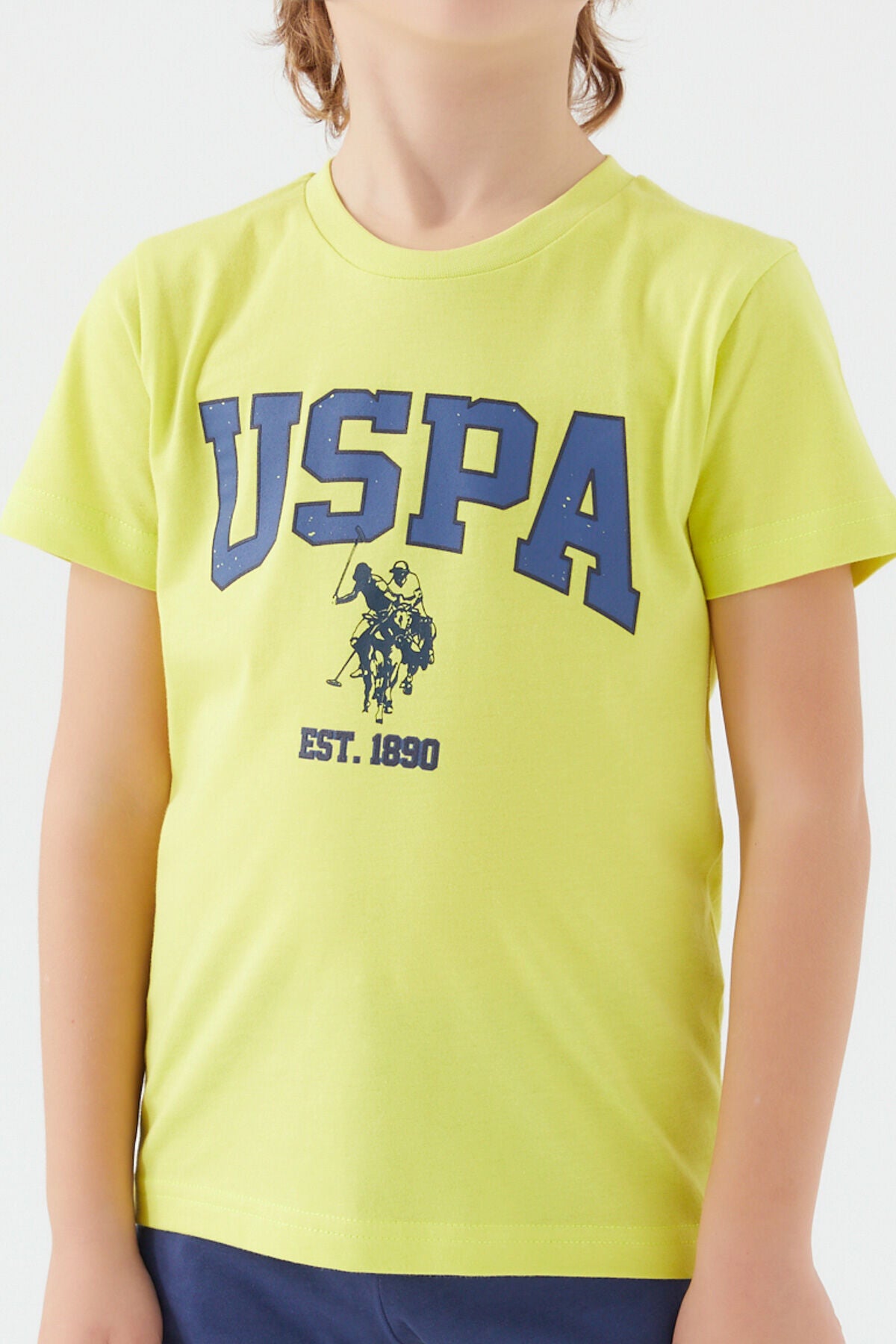 U.S. Polo Assn. Erkek Çocuk Bisiklet Yaka Pigment Baskılı Yazlık Regular Fit Sarı Bermuda Takım US1368-C-V4
