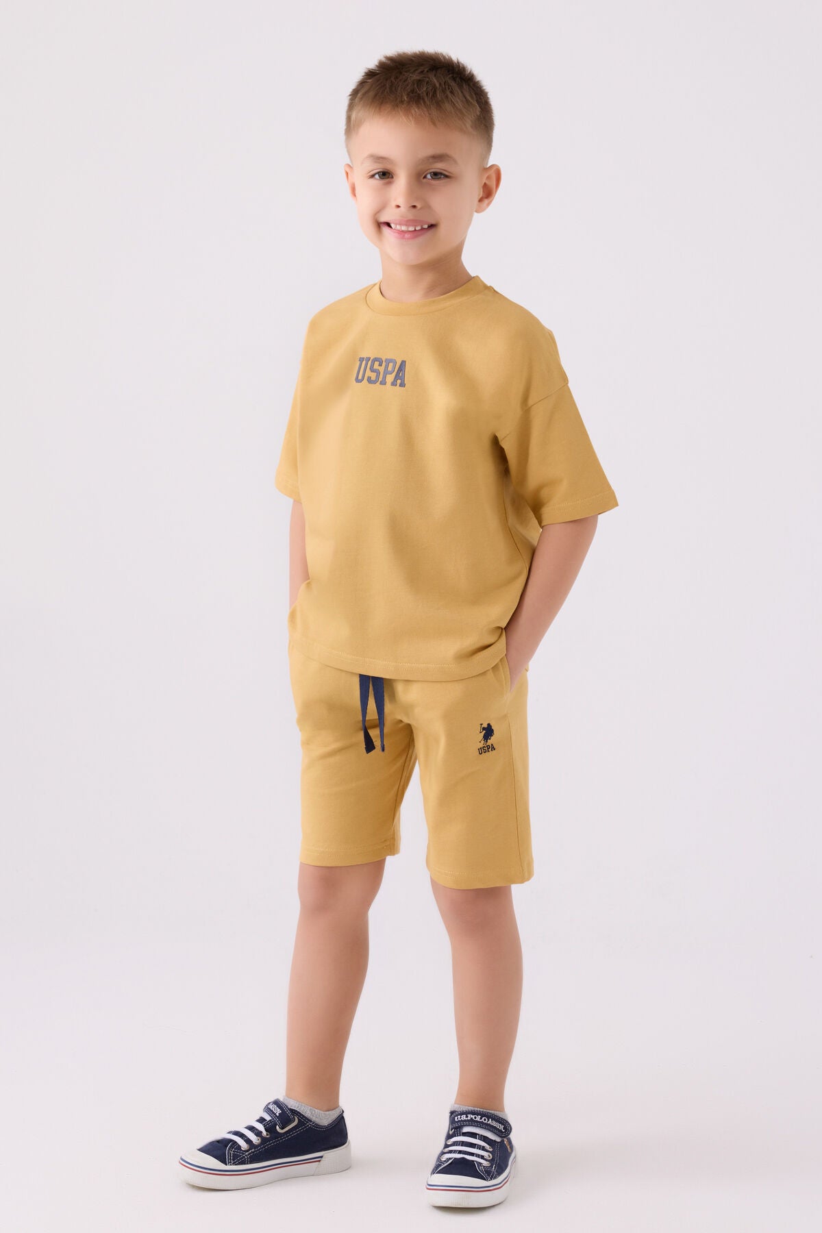 U.S. Polo Assn. Erkek Çocuk Bisiklet Yaka Pigment Baskılı Yazlık Regular Fit Sarı Bermuda Takım US1781-C-V11 Ürün ana görseli