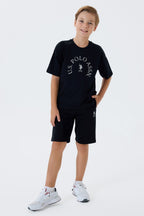 U.S. Polo Assn. Erkek Çocuk Bisiklet Yaka Nakışlı Yazlık Regular Fit Siyah Bermuda Takım US2428-C-V2