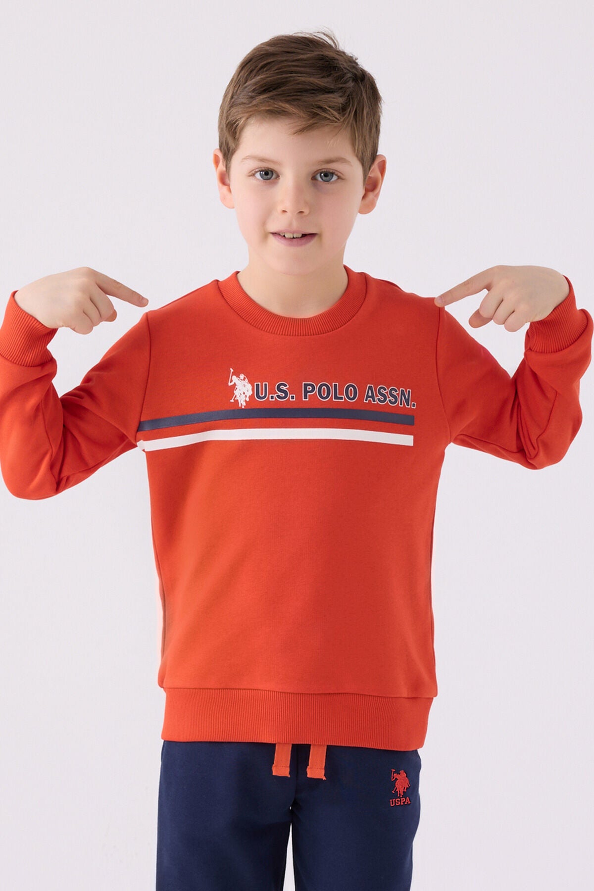 U.S. Polo Assn. Erkek Çocuk Bisiklet Yaka Empirme Baskılı Kışlık Regular Fit Turuncu Eşofman Takımı US1925-C-V2
