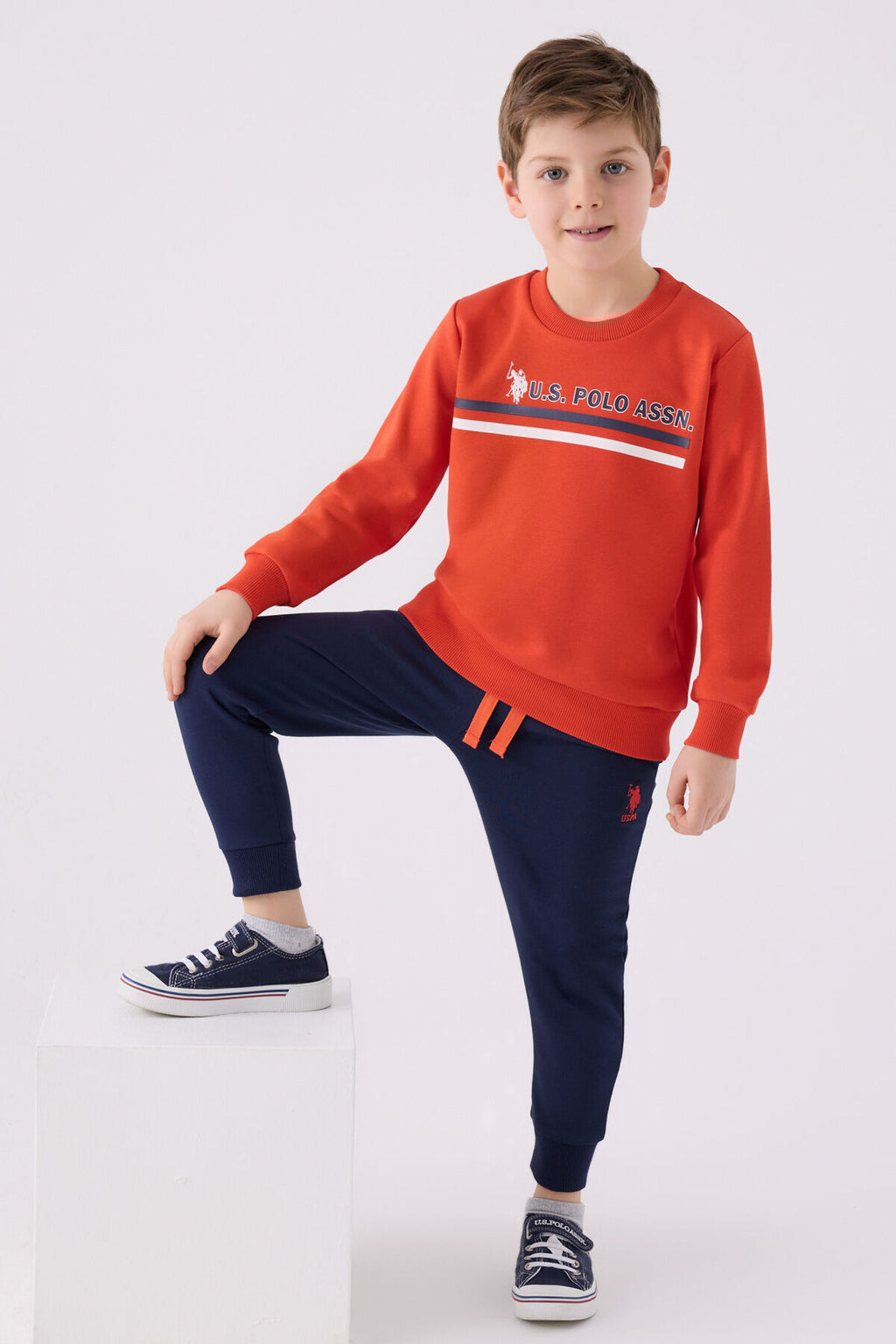 U.S. Polo Assn. Erkek Çocuk Bisiklet Yaka Empirme Baskılı Kışlık Regular Fit Turuncu Eşofman Takımı US1925-C-V2