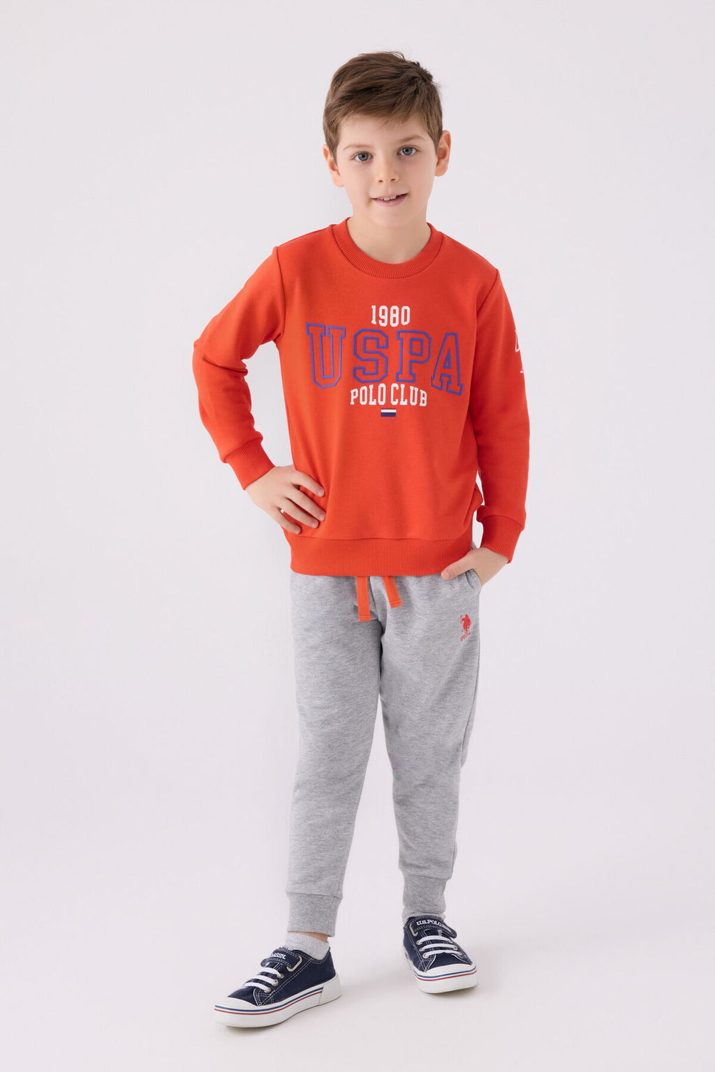 U.S. Polo Assn. Erkek Çocuk Bisiklet Yaka Nakışlı Kışlık Regular Fit Turuncu Eşofman Takımı US1933-C-V2