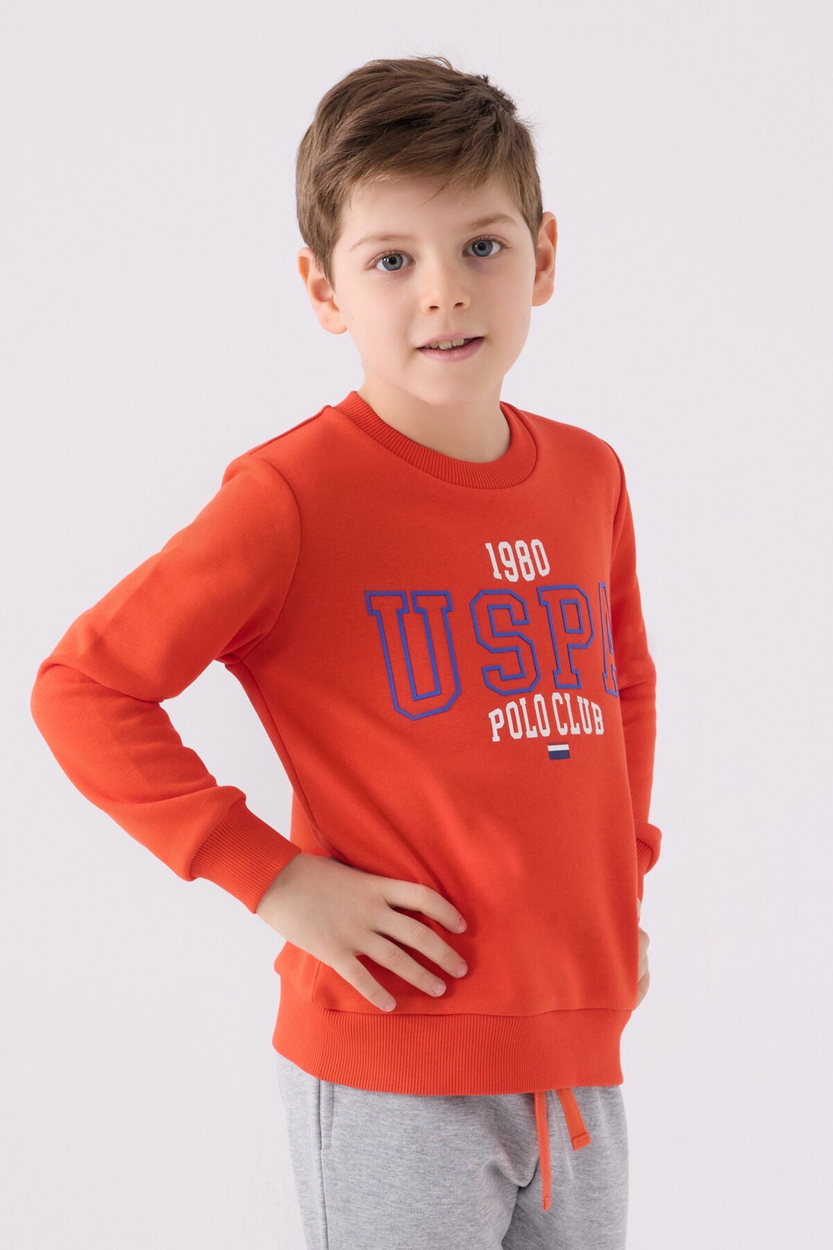 U.S. Polo Assn. Erkek Çocuk Bisiklet Yaka Nakışlı Kışlık Regular Fit Turuncu Eşofman Takımı US1933-C-V2