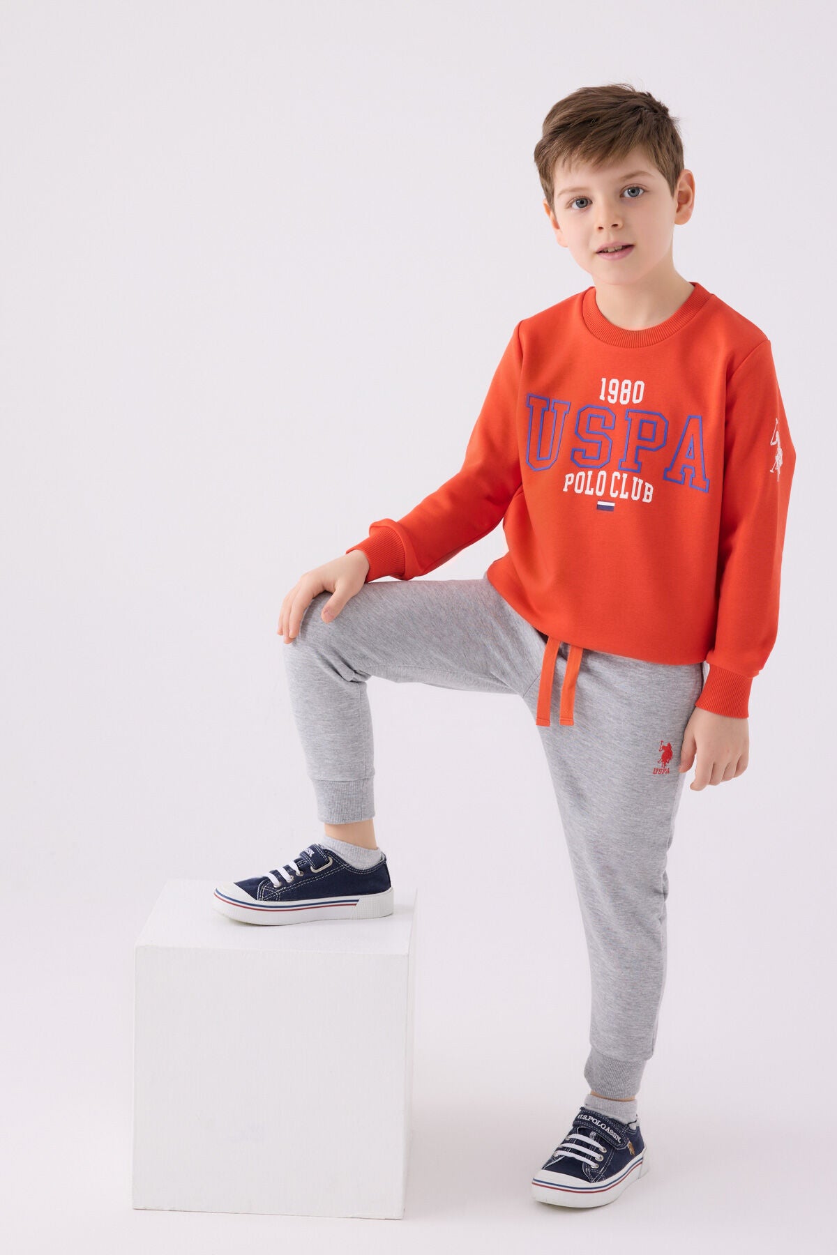 U.S. Polo Assn. Erkek Çocuk Bisiklet Yaka Nakışlı Kışlık Regular Fit Turuncu Eşofman Takımı US1933-C-V2
