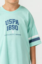U.S. Polo Assn. Erkek Çocuk Bisiklet Yaka Nakışlı Yazlık Regular Fit Yeşil Bermuda Takım US2414-C-V2