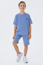 U.S. Polo Assn. Erkek Çocuk Bisiklet Yaka Nakışlı Yazlık Regular Fit Mavi Bermuda Takım US2435-C-V3
