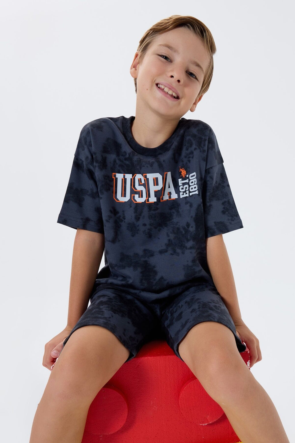 U.S. Polo Assn. Erkek Çocuk Bisiklet Yaka Nakışlı Yazlık Regular Fit Gri Bermuda Takım US2438-C-V2