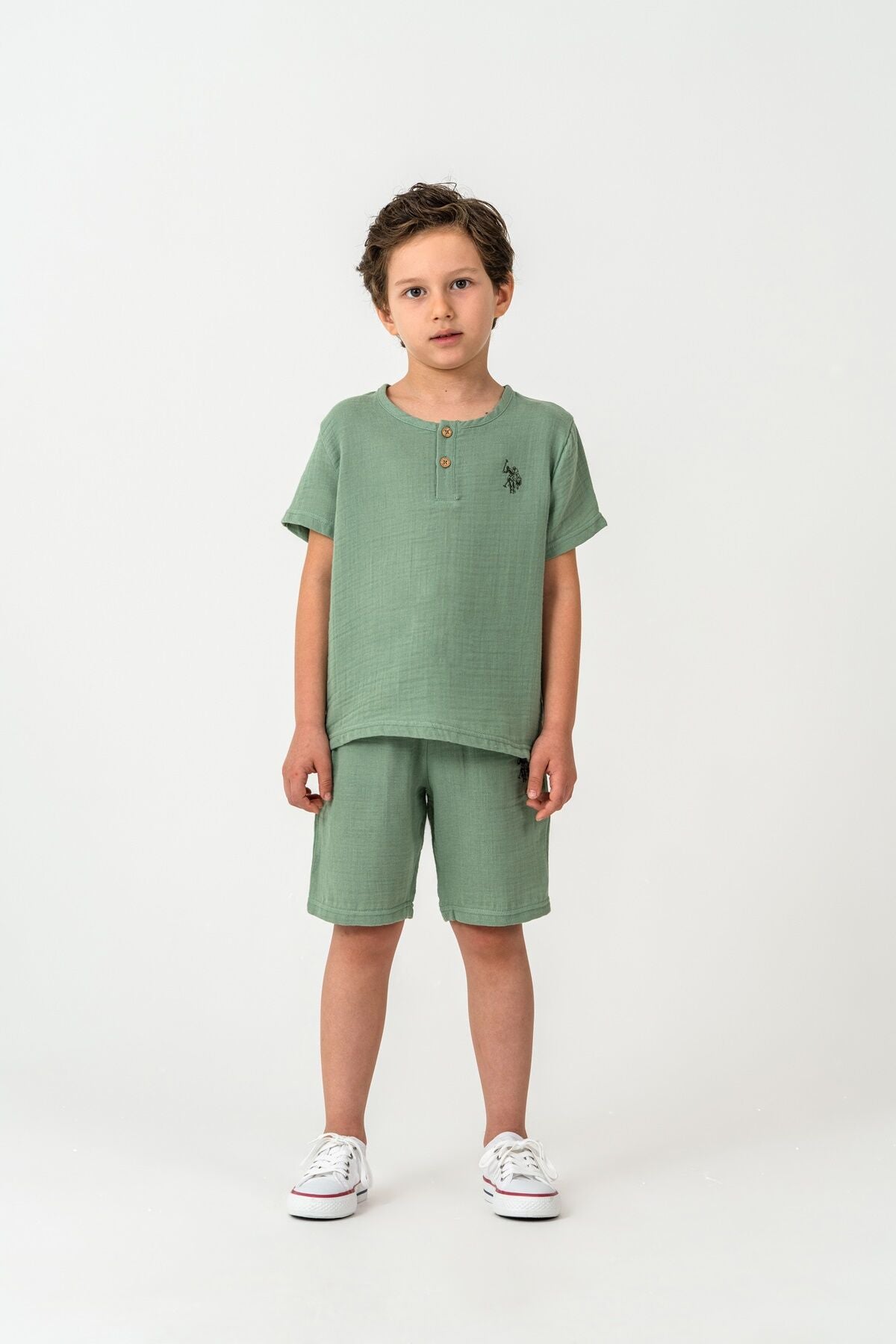 U.S. Polo Assn. Erkek Çocuk Bisiklet Yaka Nakışlı Yazlık Regular Fit Yeşil Bermuda Takım US2439-C-V3 Ürün ikincil görseli