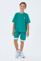 U.S. Polo Assn. Erkek Çocuk Bisiklet Yaka Nakışlı Yazlık Regular Fit Yeşil Bermuda Takım US2403-C-V2