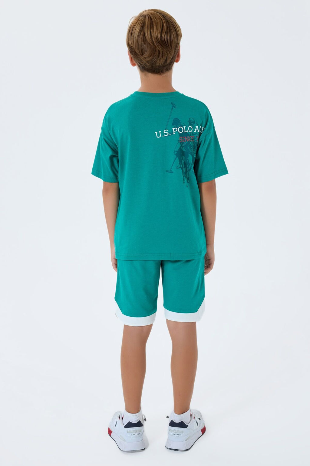U.S. Polo Assn. Erkek Çocuk Bisiklet Yaka Nakışlı Yazlık Regular Fit Yeşil Bermuda Takım US2403-C-V2