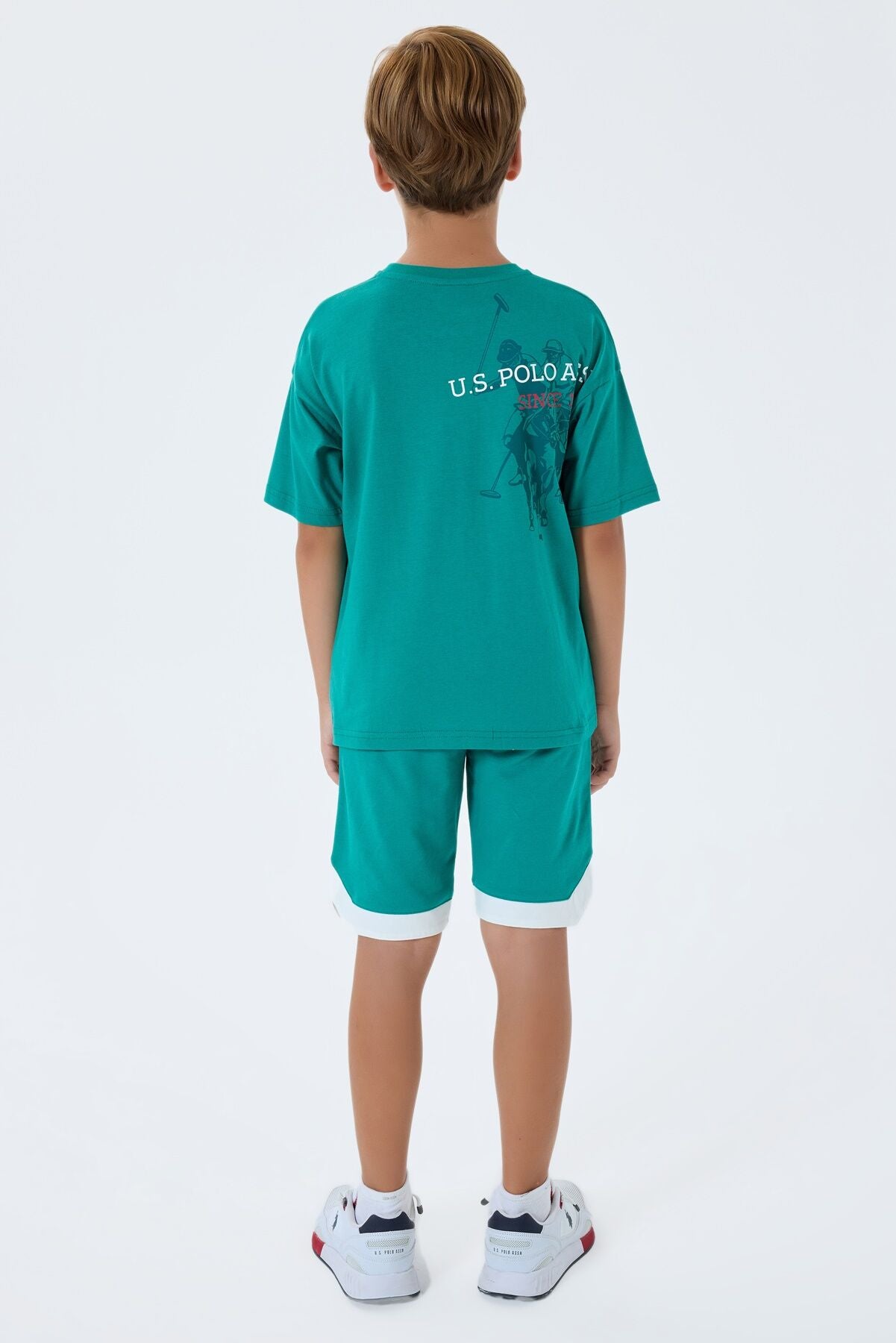 U.S. Polo Assn. Erkek Çocuk Bisiklet Yaka Nakışlı Yazlık Regular Fit Yeşil Bermuda Takım US2403-C-V2
