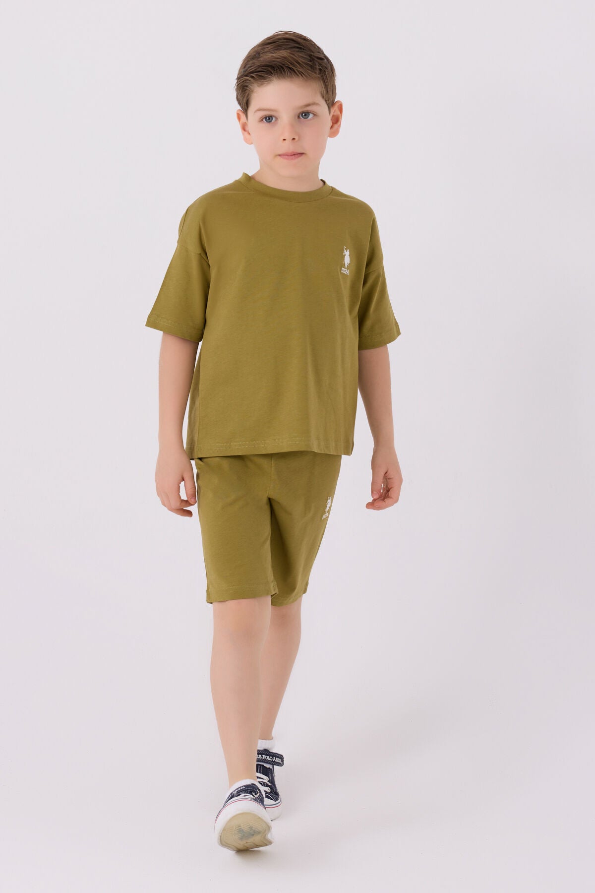 U.S. Polo Assn. Erkek Çocuk Bisiklet Yaka Sargı Nakışlı Yazlık Regular Fit Yeşil Bermuda Takım US1779-C-V23 Ürün ana görseli