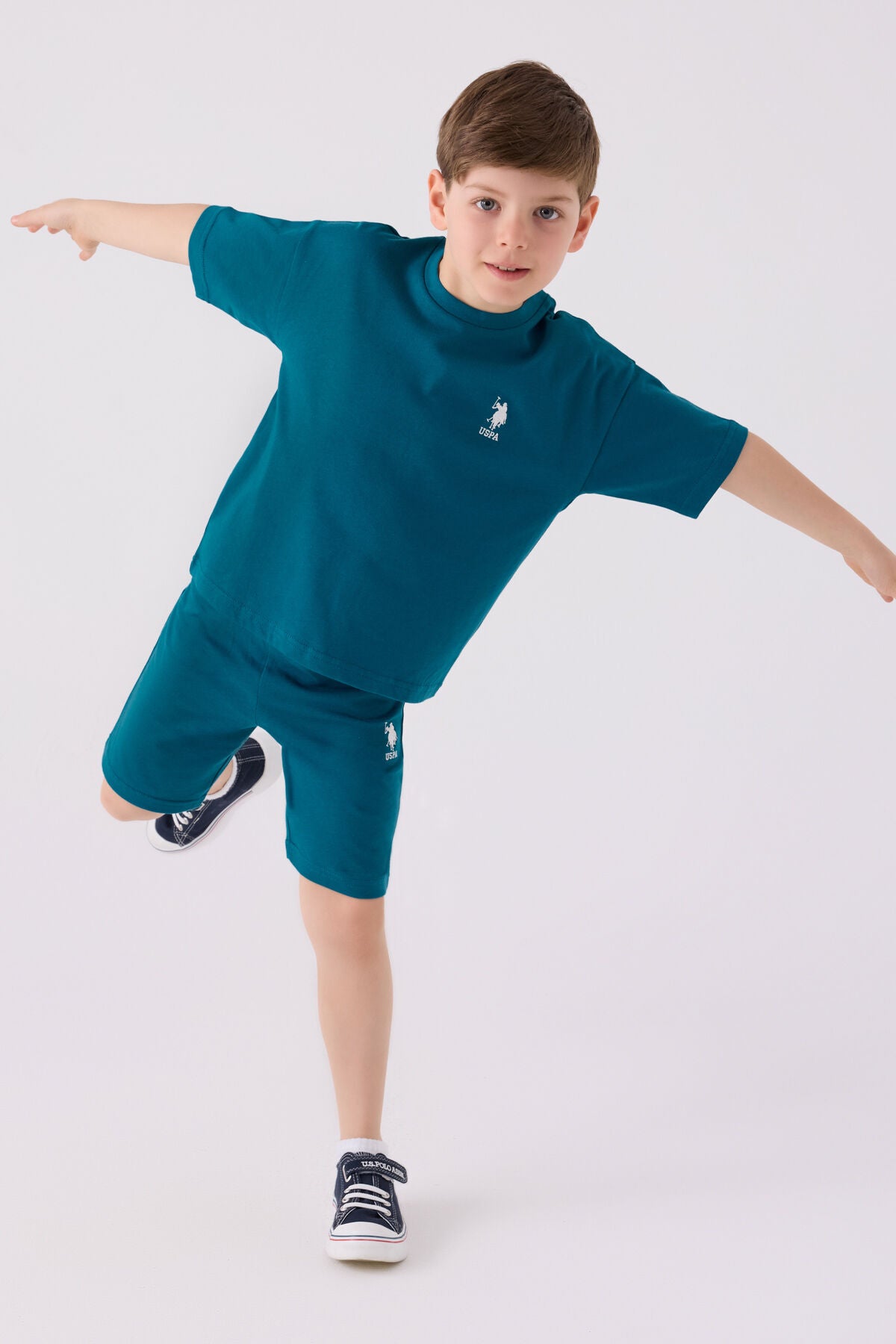 U.S. Polo Assn. Erkek Çocuk Bisiklet Yaka Sargı Nakışlı Yazlık Regular Fit Yeşil Bermuda Takım US1779-C-V29 Ürün ana görseli