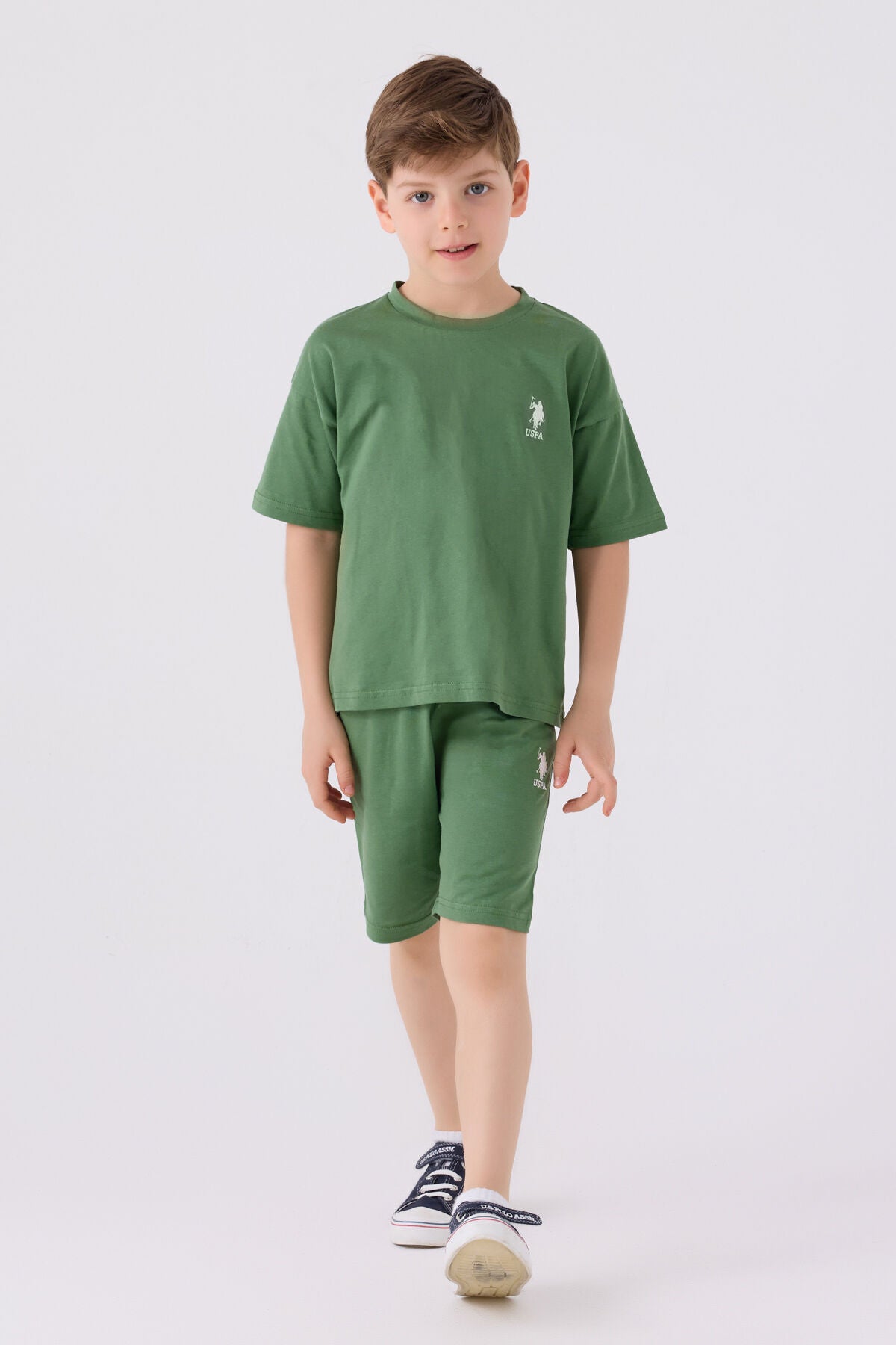 U.S. Polo Assn. Erkek Çocuk Bisiklet Yaka Sargı Nakışlı Yazlık Regular Fit Yeşil Bermuda Takım US1779-C-V6 Ürün ana görseli