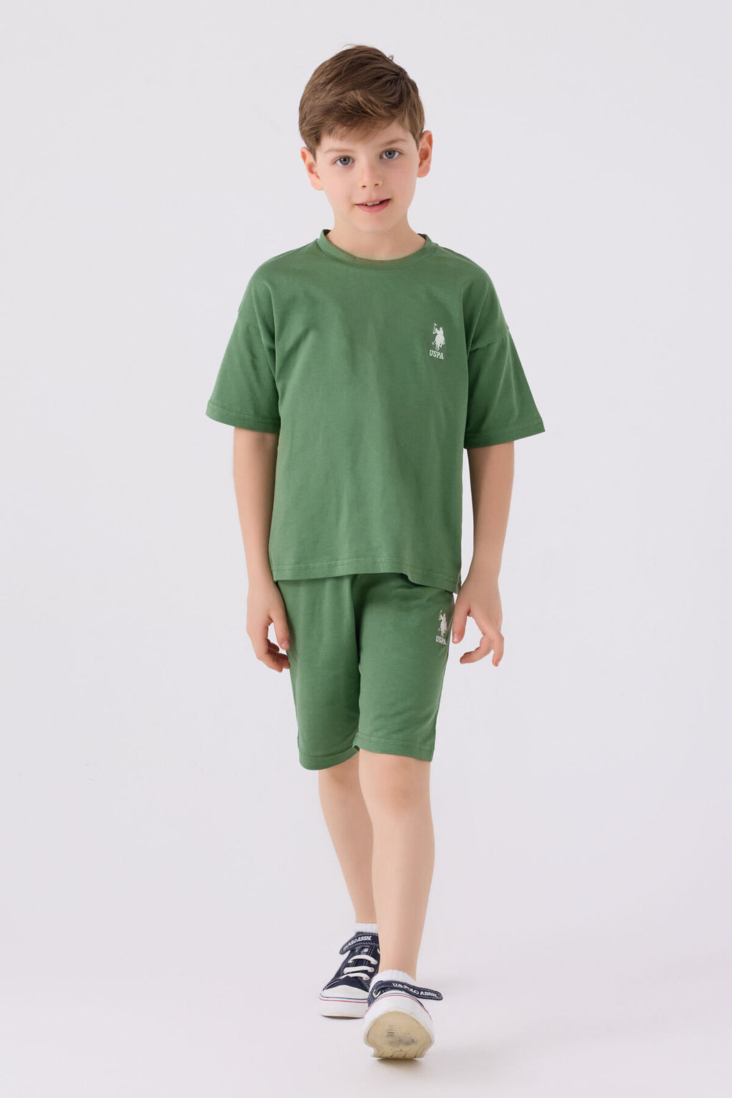 U.S. Polo Assn. Erkek Çocuk Bisiklet Yaka Sargı Nakışlı Yazlık Regular Fit Yeşil Bermuda Takım US1779-C-V6