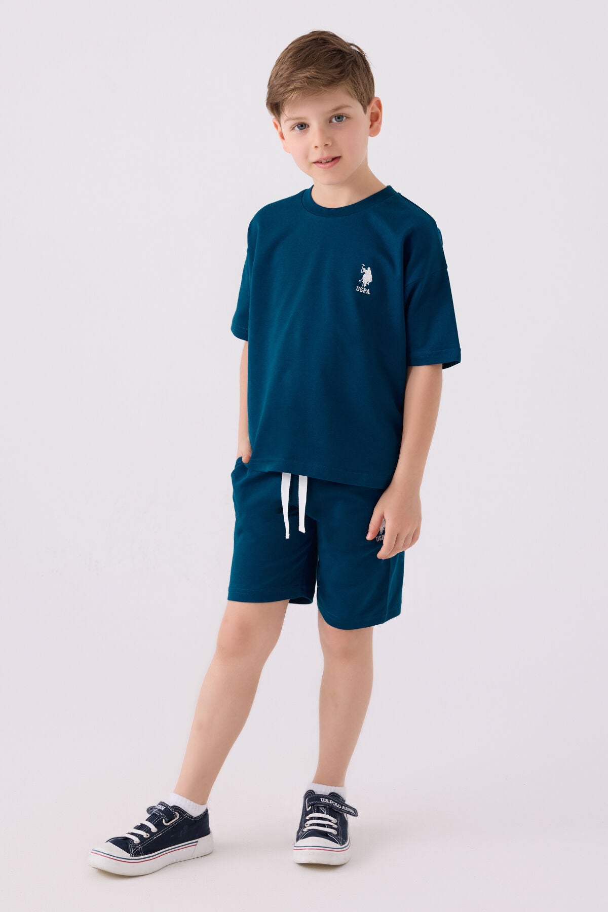 U.S. Polo Assn. Erkek Çocuk Bisiklet Yaka Sargı Nakışlı Yazlık Regular Fit Lacivert Bermuda Takım US1780-C-V12 Ürün ana görseli