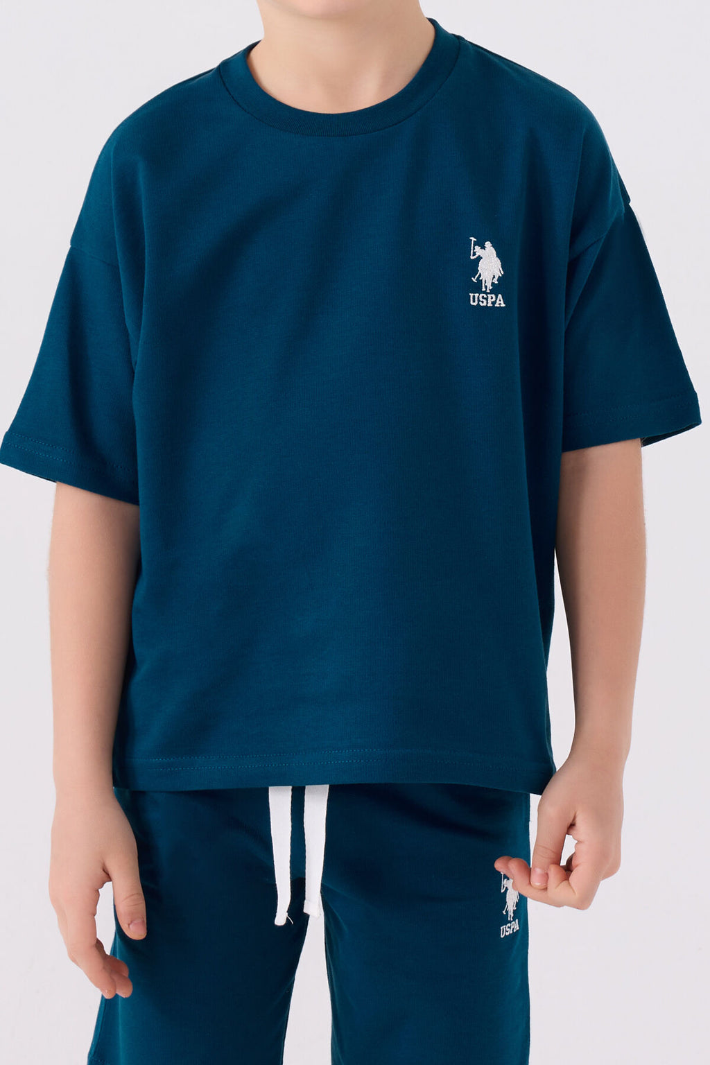 U.S. Polo Assn. Erkek Çocuk Bisiklet Yaka Sargı Nakışlı Yazlık Regular Fit Lacivert Bermuda Takım US1780-C-V12