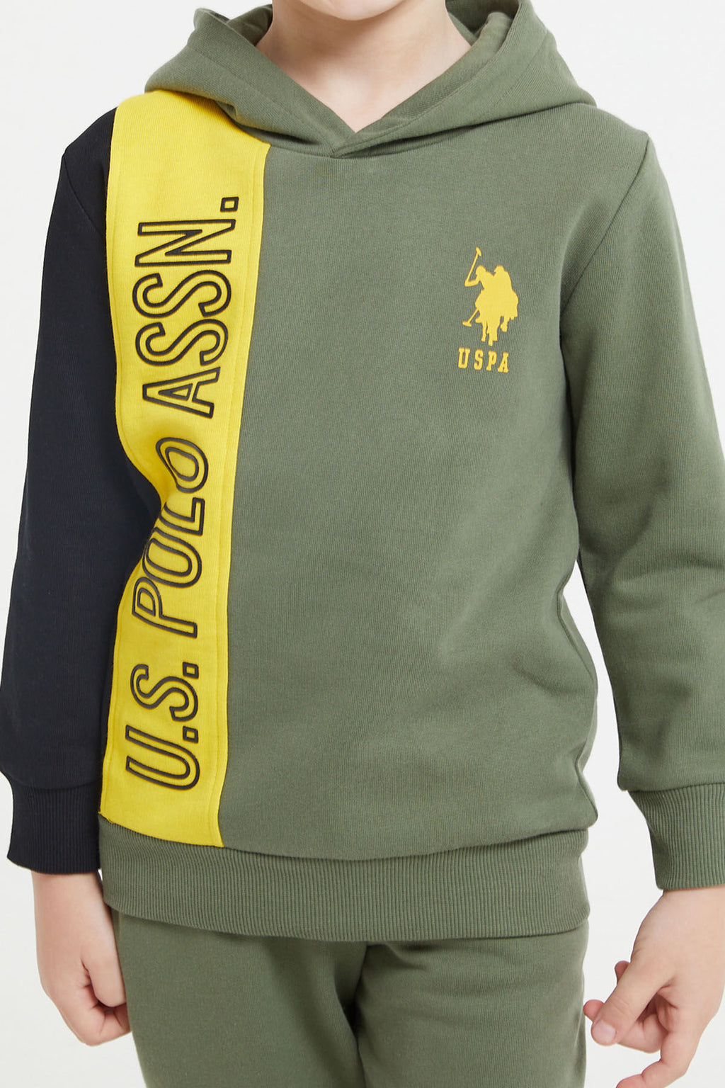 U.S. Polo Assn. Erkek Çocuk Kapüşonlu Empirme Baskılı Kışlık Regular Fit Yeşil Eşofman Takımı US1160-C-V1