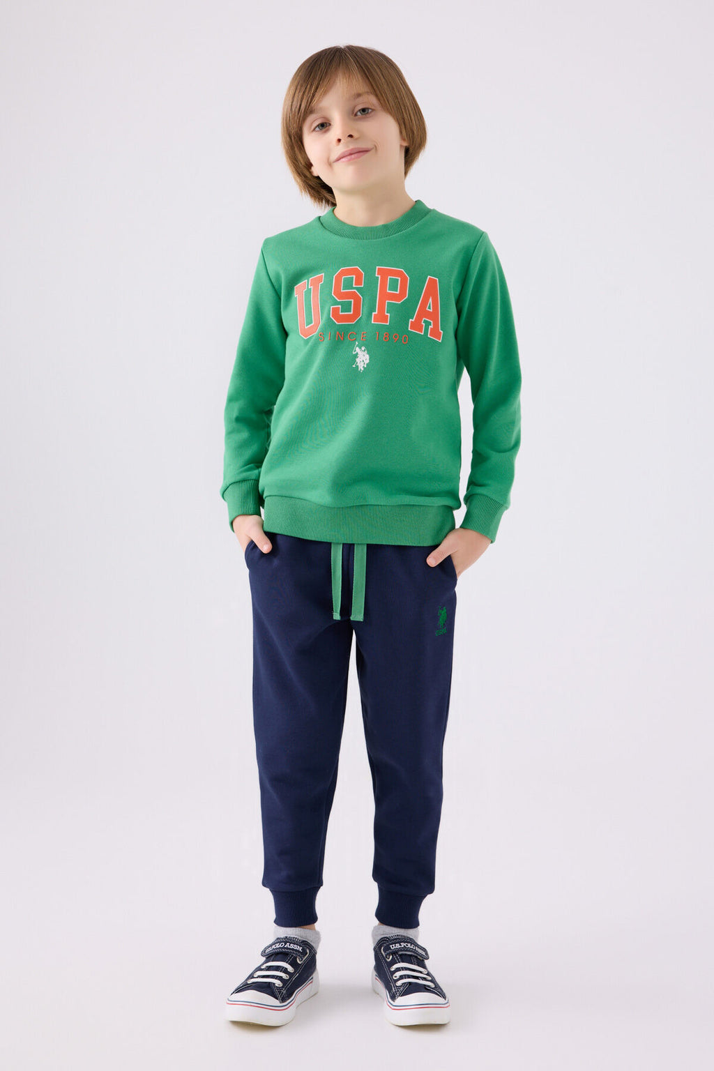 U.S. Polo Assn. Erkek Çocuk Bisiklet Yaka Empirme Baskılı Kışlık Regular Fit Yeşil Eşofman Takımı US1915-C-V4